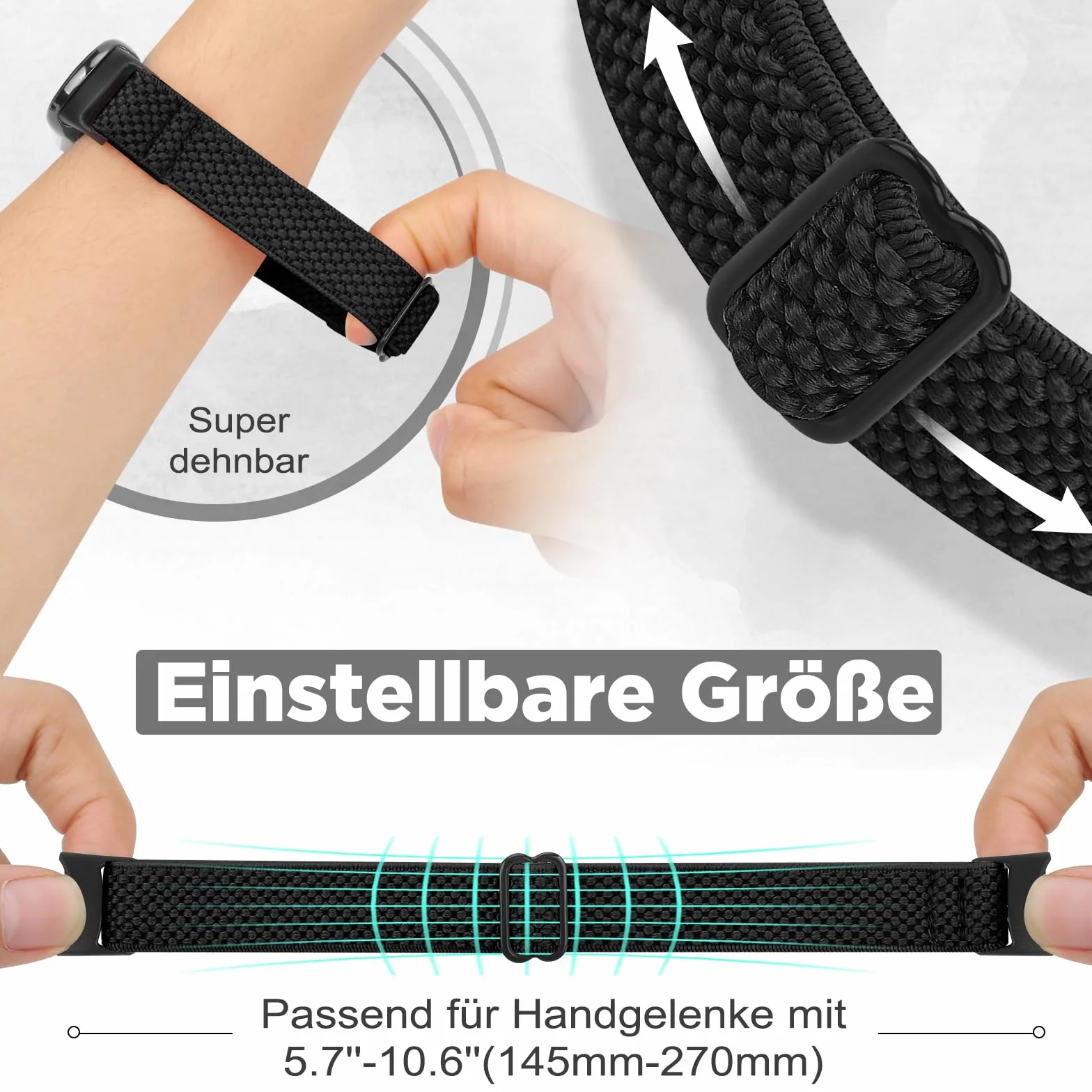 Bcuckood Elastyczna bransoletka kompatybilna z Xiaomi Smart Band 9 / Xiaomi Smart Band 8, dla kobiet i mężczyzn, rozciągliwa, elastyczna nylonowa bransoletka zamienna do Xiaomi Mi 9/8, 3 sztuki