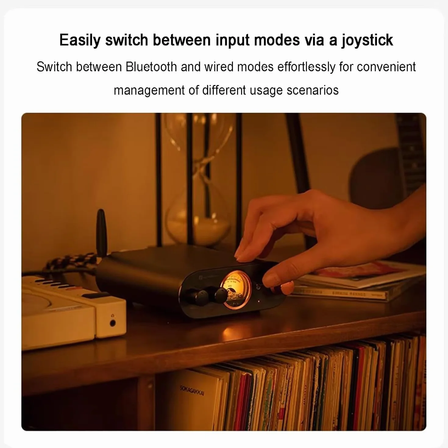 Wzmacniacz stereo Bluetooth, 2-kanałowy odbiornik HiFi z miernikiem VU i regulacją tonów niskich do głośników pasywnych