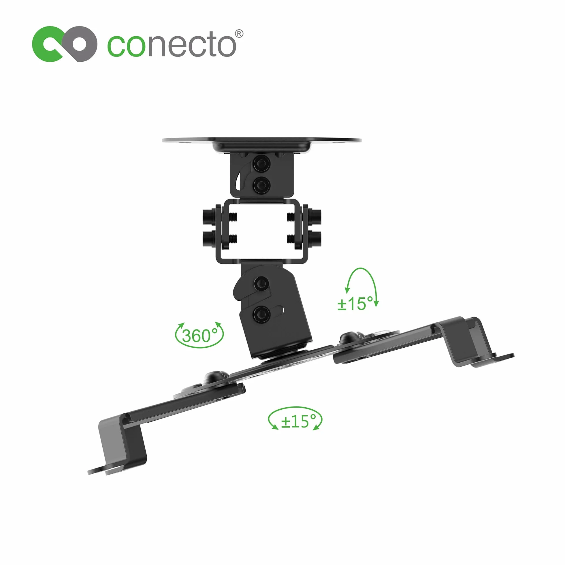 conecto Uchwyt sufitowy do projektora, możliwość pochylenia (+/-15°), wychylny o 360°, obrotowy o 360°, odstęp sufitu 15cm, nośność maks. 13,5kg, uniwersalny zakres montażu 5,4-32cm, czarny SA-CC50280-B