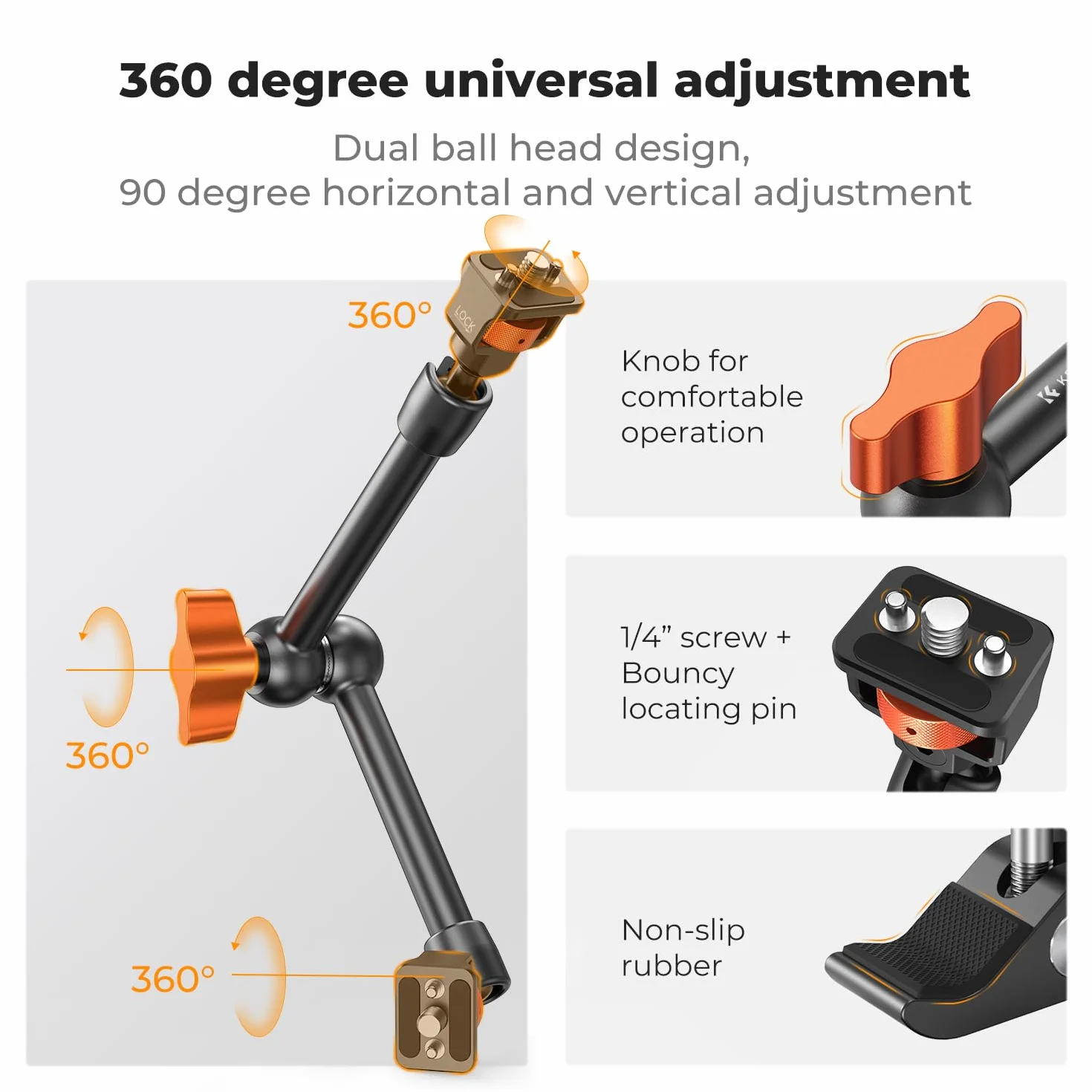 K&F CONCEPT 11 cali Magic Arm z Super Clamp, uchwyt na kamerę do klatki, monitora LED, światła, aparatu akcji, obciążenie 2 KG