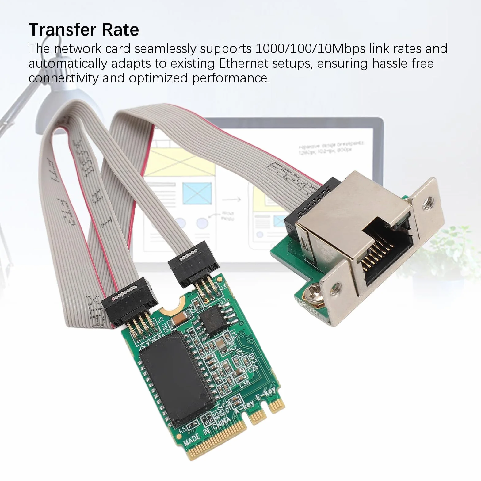 Karta Sieciowa M.2 A + E, 1000/100/10Mbps z Wygiętym Pinem Gigabit Ethernet, Pojedynczy Port Serwerowa Karta Sieciowa RJ45 z Chipem I210AT do Komputera
