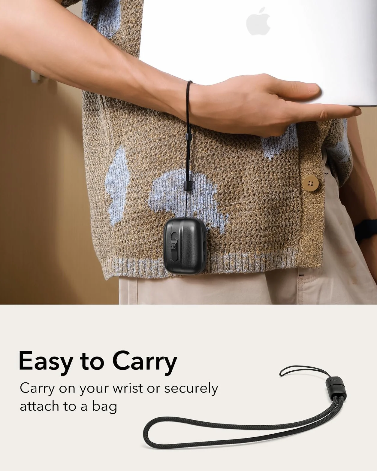 ESR Etui do AirPods Pro 3 (kabel USB-C), kompatybilne z AirPods Pro 3. generacji (2025), gotowe do MagSafe, pełna ochrona przed upadkiem ze smyczą, czarne