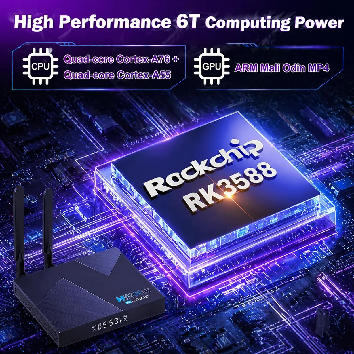 Android 12 TV Box H96 MAX V58 RK3588 Octa-Core 8 GB RAM 64 GB ROM WiFi6 Dual-Band Bluetooth 5.0 8K 4K USB 3.0 Smart TV Media Player