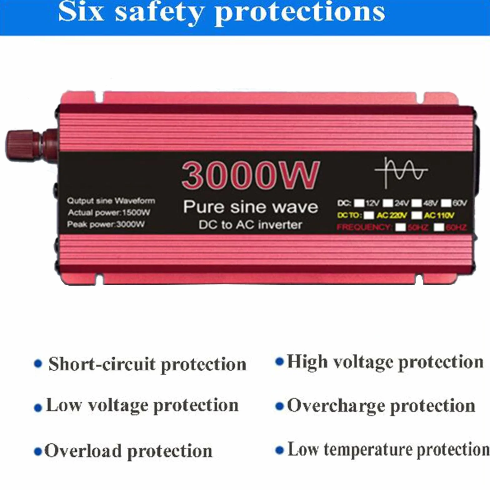 Przetwornica czystej fali sinusoidalnej 3000 W DC 12 V / 24 V na AC 110 V / 220 V Transformator Przetwornica mocy Falownik solarny