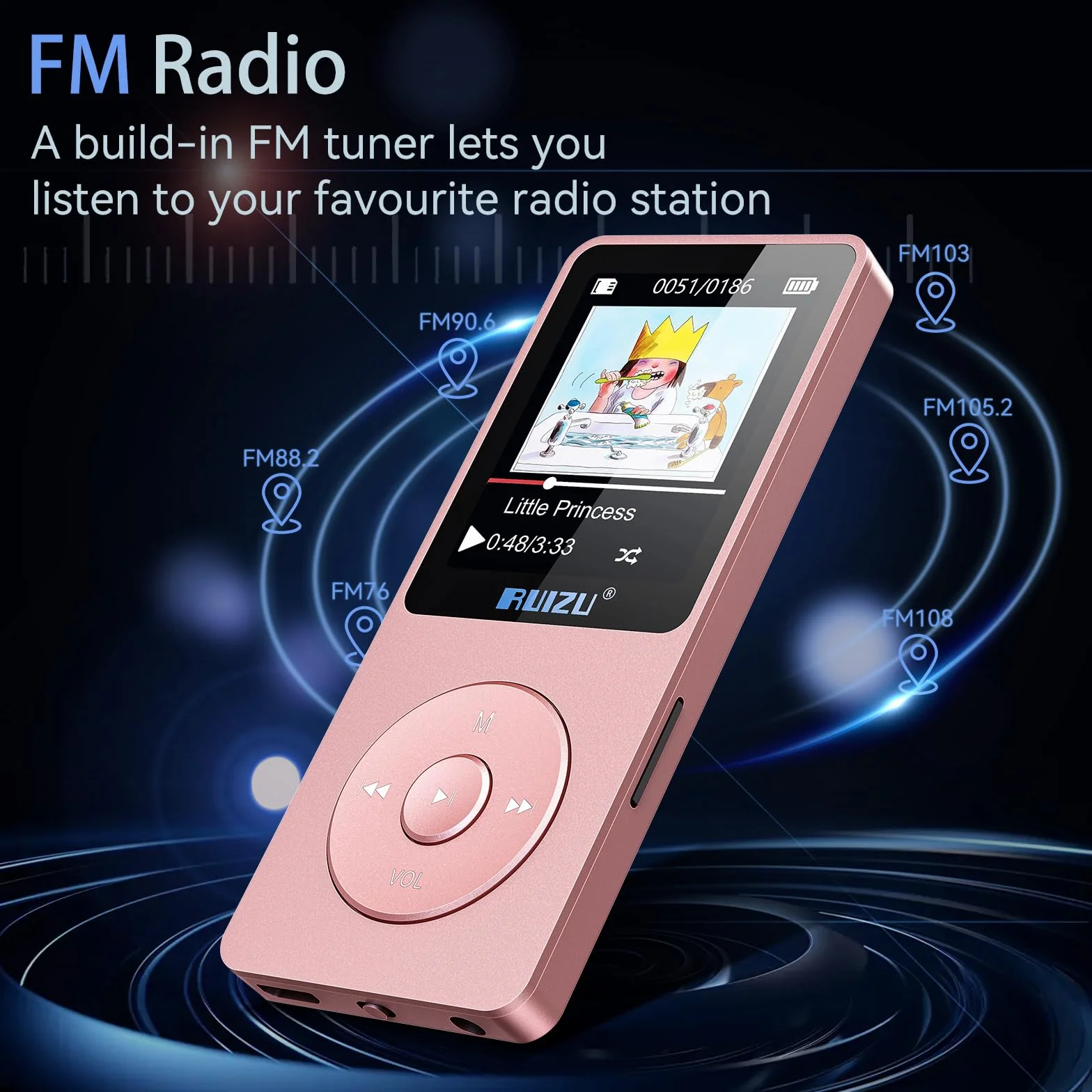 Odtwarzacz MP3 64GB z Bluetooth 5.3, super lekki (30 g), czas pracy do 80 godzin, ekran 1,8", idealny do uprawiania sportu, dla dzieci i dorosłych, obsługuje karty TF do 128 GB.