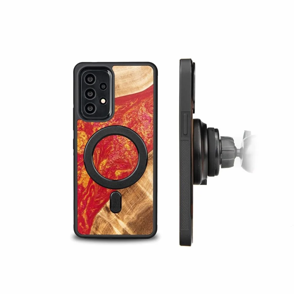Unikalne etui kompatybilne z Samsung Galaxy A73 5G, ręcznie wykonane etui ochronne z naturalnego drewna i żywicy, wzornictwo Neons Paris, odporne na uderzenia, kompatybilne z MagSafe