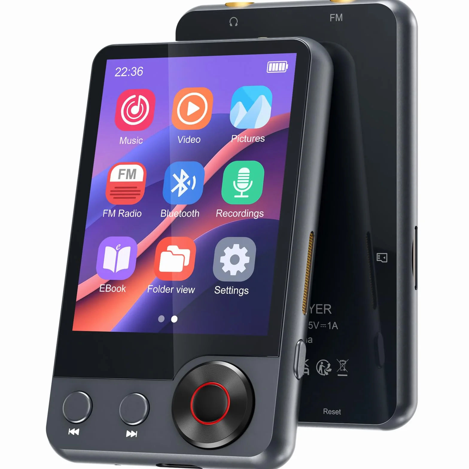 Odtwarzacz MP3 128 GB z Bluetooth 5.3, Przenośny odtwarzacz muzyczny z pełnym 2,4 cala, odtwarzacz MP3 z radiem FM, nagrywaniem głosu, słuchawkami