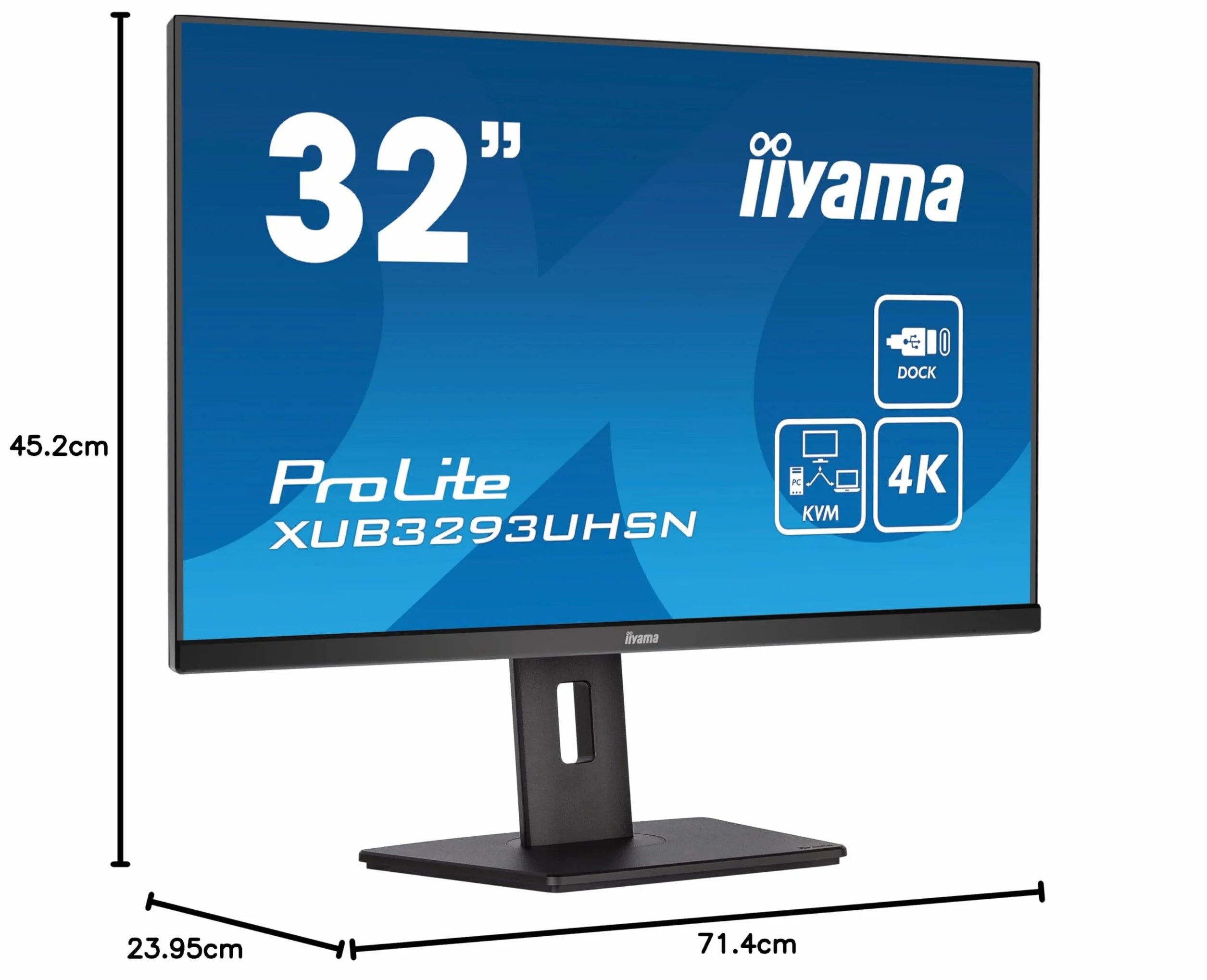 iiyama Prolite XUB3293UHSN-B5 80 cm 31,5" IPS LED monitor 4K UHD HDMI DP USB3.0 USB-C 65 W LAN przełącznik KVM Slim-Line regulacja wysokości, czarny