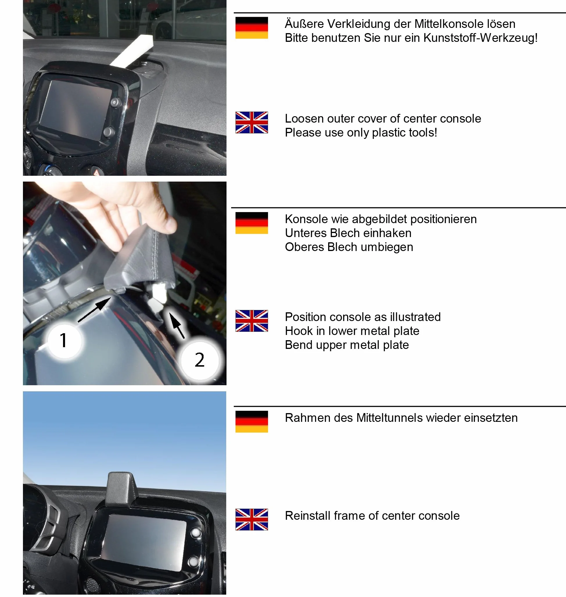 KUDA Uchwyt na telefon komórkowy pasujący do Citroen C1 & Peugeot 108 & Toyota Aygo od 2014 roku - konsola do smartfonów, telefonów komórkowych, nawigacji i innych – konsola ze sztucznej skóry, czarna