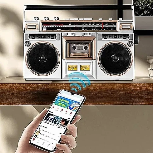 Odtwarzacz taśmowy retro Boombox CD z Bluetooth, radiem FM/DAB+, nagrywaniem USB i magnetofonem do odtwarzania muzyki i spotkań rodzinnych