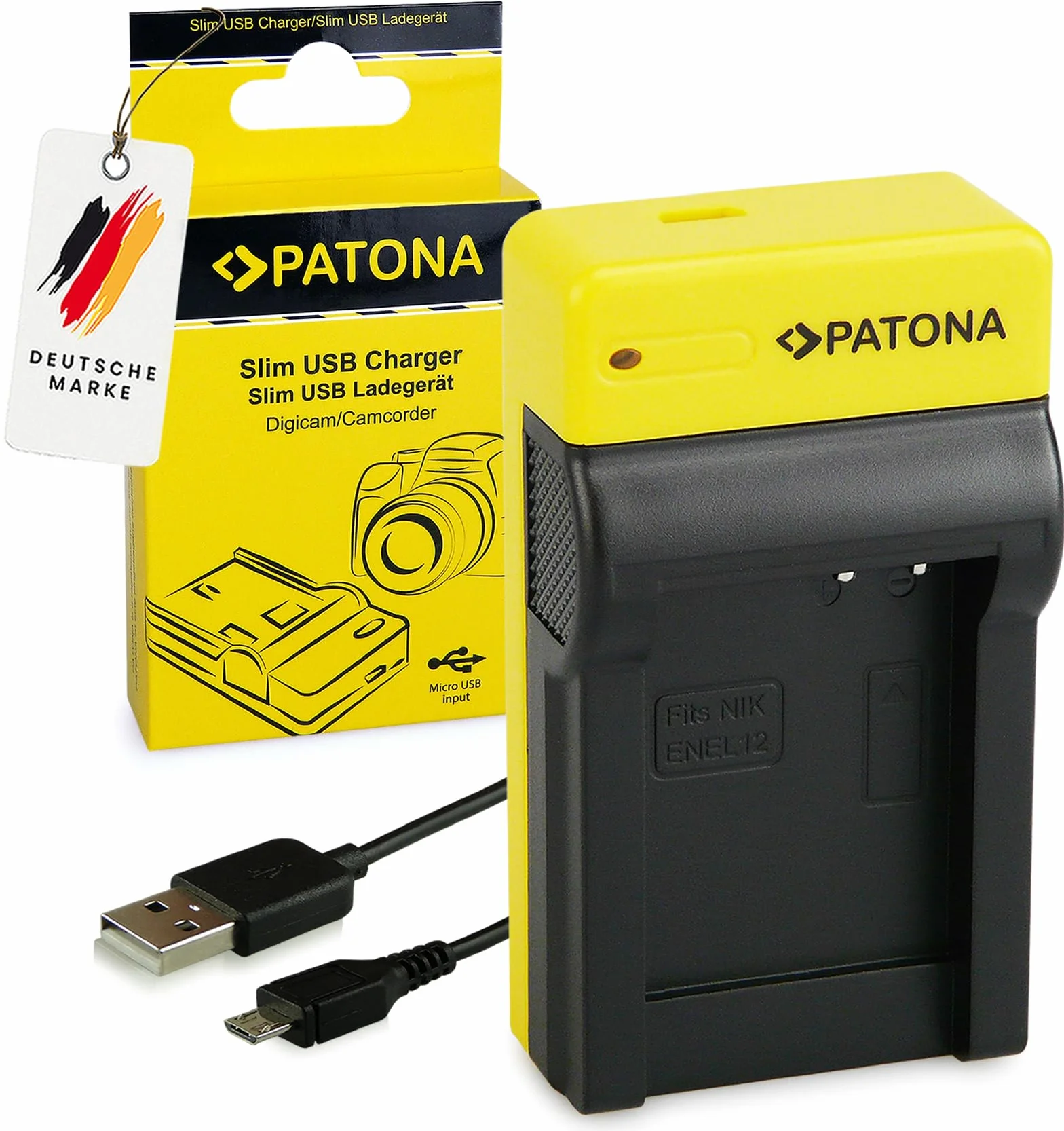 PATONA Slim Ładowarka EN-EL12 do Nikon Coolpix S8000 S8100 S9100 | Kompaktowa ładowarka do akumulatorów EN-EL12, pasuje do Nikon Coolpix S9400 i S9500, szybkie i bezpieczne ładowanie