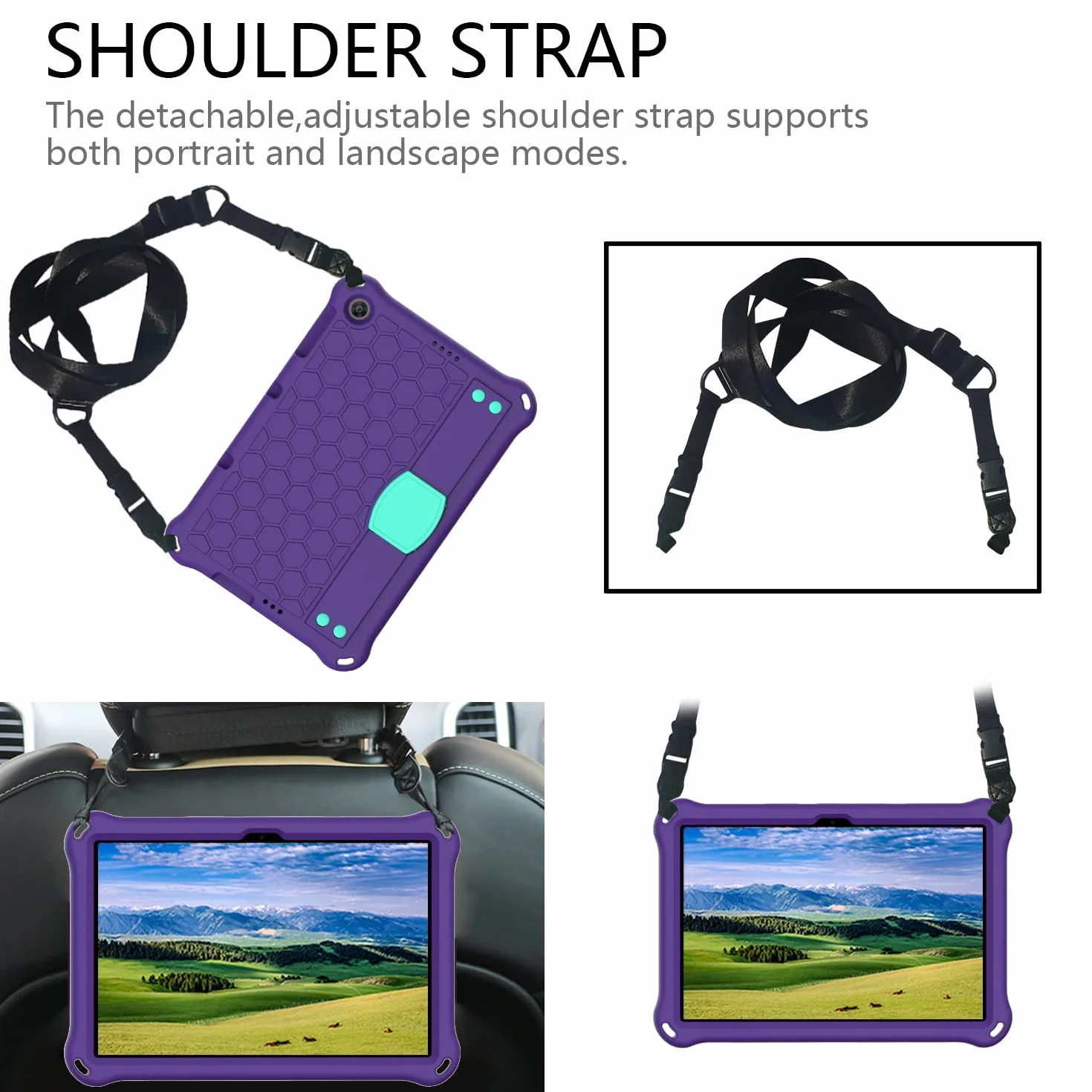 Etui ochronne do Huawei MatePad T10 9,7 cala / MatePad T10s 10,1 cala / Enjoy Tablet 2 (2020), wytrzymałe, odporne na wstrząsy silikonowe etui ochronne z uchwytem stojakiem i paskiem na ramię - fioletowe + Aqua
