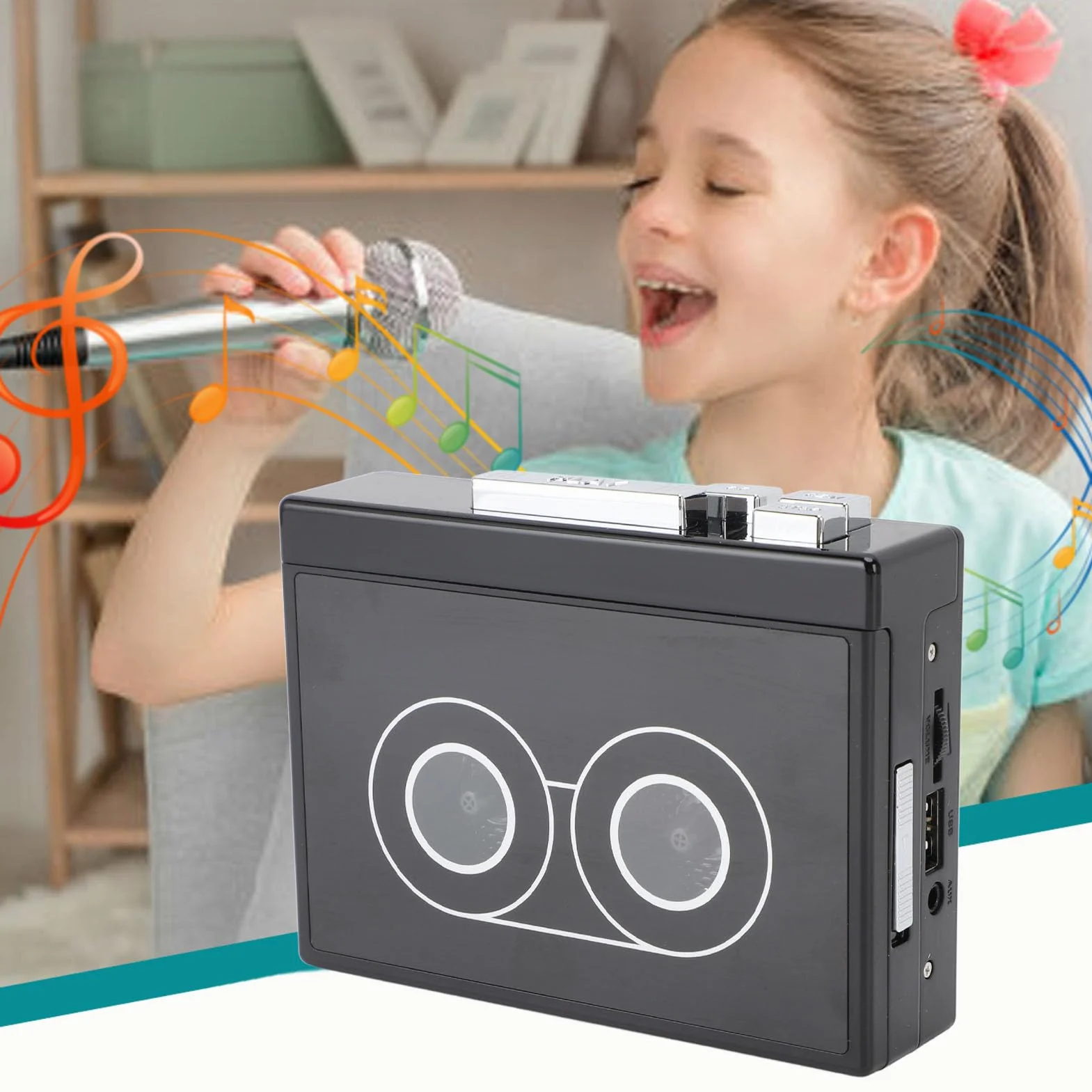 Przenośny Odtwarzacz Kasetowy, Odtwarzacz MP3 Bluetooth, Konwerter Kasety USB C na MP3 z funkcją Automatycznego Cofania i Radiem FM, Idealny dla Entuzjastów Muzyki Vintage i Digitalizacji
