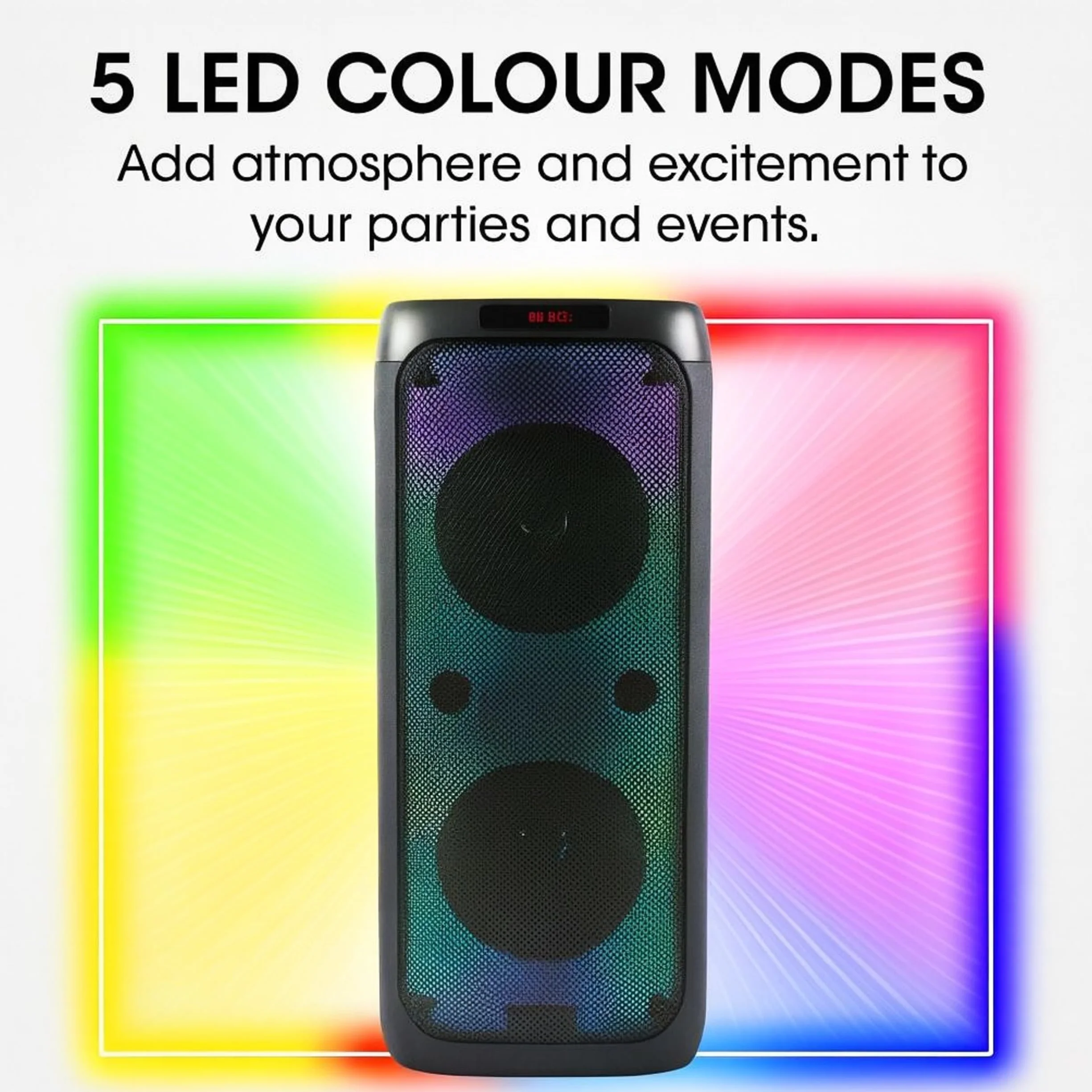 Intempo Blaze głośnik Bluetooth imprezowy 100 W PMPO z mikrofonem karaoke | 5 trybów oświetlenia LED, zasięg bezprzewodowy 25 m, akumulator 3000 mAh, do 10 godz. odtwarzania