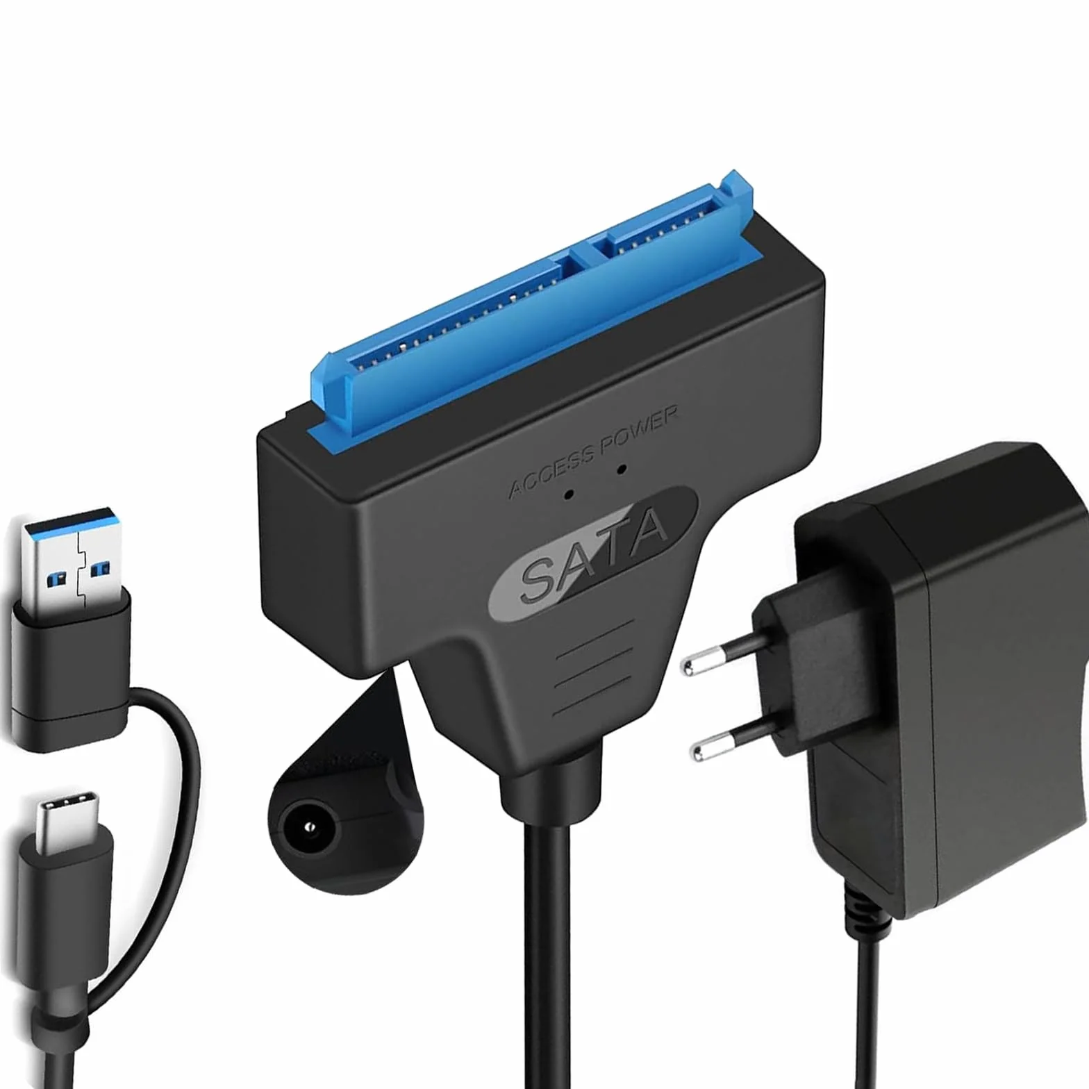 GERUI Adapter SATA USB, Sata na USB, kompatybilny z zewnętrznymi i wewnętrznymi dyskami twardymi SSD/HDD 2,5" 3,5", kompatybilny z zasilaczem 12 V 2 A, kompatybilny z Windows, Mac i Linux