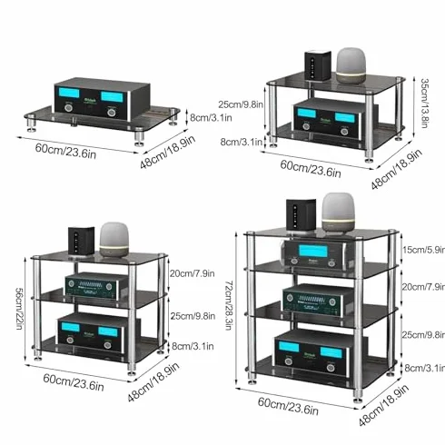 Stojak Na Sprzęt Audio Ze Szkła Hartowanego – 1-Poziomowy Stojak Na Sprzęt Hi-Fi, Szafka Stereo I Półki Do Salonu, Gier, Nagrań, Spotkań I Sypialni – Przezroczysty Design, Brązowy, 2-Poziomowy