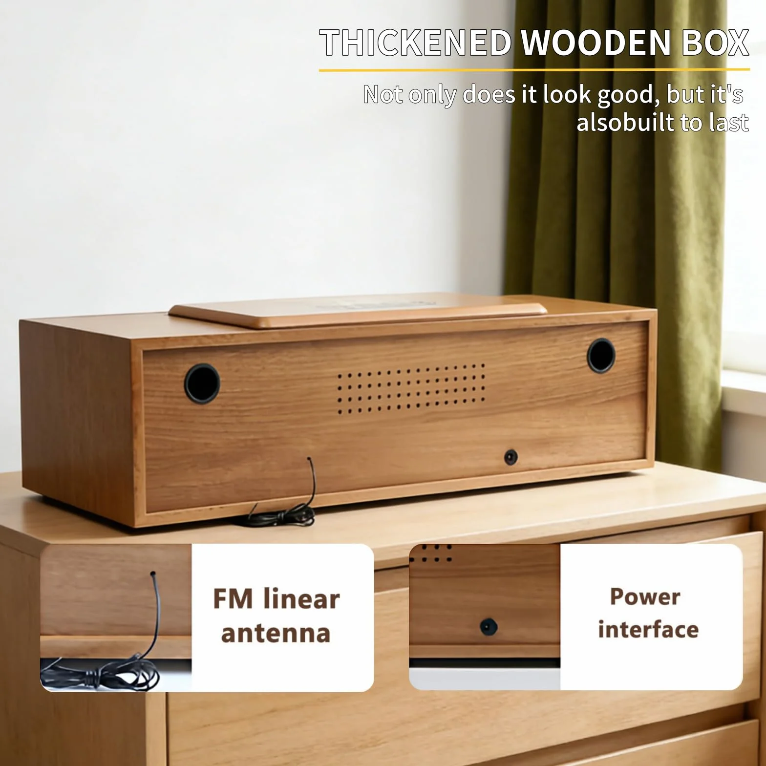 Odtwarzacz CD/MP3/kasetowy z radiem FM i pilotem zdalnego sterowania – centrum multimedialne z wbudowanymi głośnikami stereo i wejściem USB/AUX, wykończenie w stylu retro