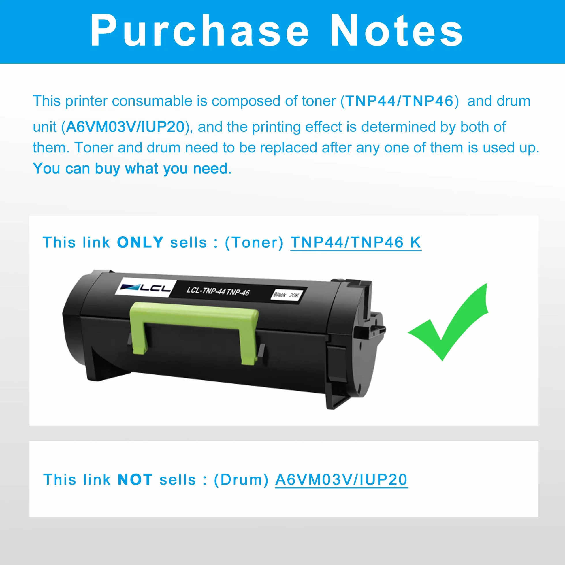 LCL Kompatybilny toner TNP44 TNP-44 TNP46 TNP-46 A6VK01H A6VK01W 2000 Pages jako zamiennik do Konica Minolta Bizhub 4050 4750 (czarny)