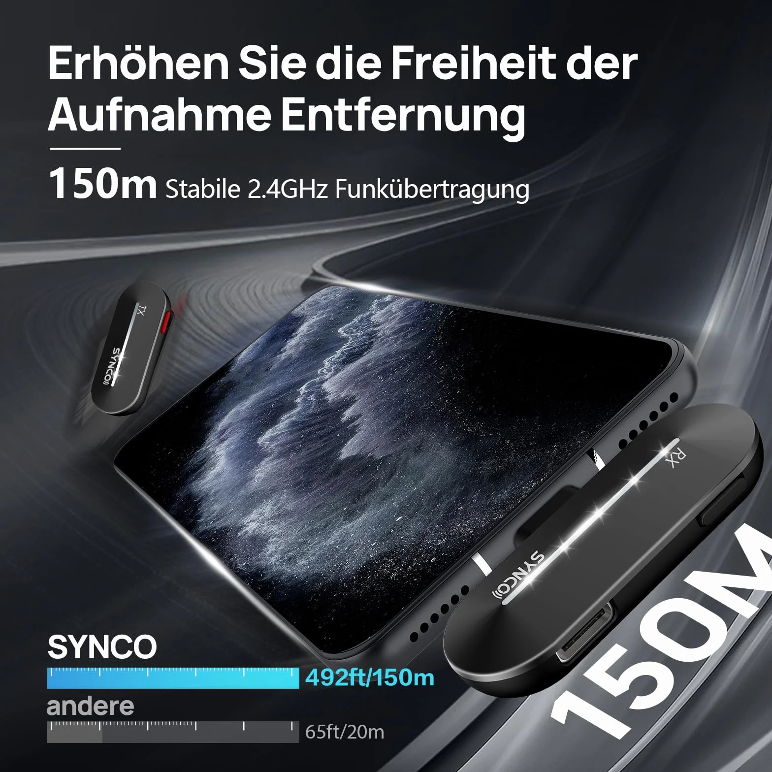 SYNCO Bezprzewodowy mikrofon krawat typu C, P1ST Bezprzewodowy mikrofon 2,4 GHz z etui ładującym do telefonów i tabletów USB C, mikrofon-krawat-bez smartfona