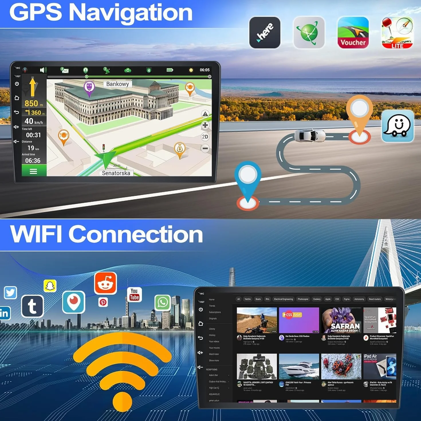 CAMECHO [2+64 GB] Android 15 CarPlay do Honda Civic VIII (2006–2011) radio samochodowe z nawigacją bezprzewodowym Android Auto ekranem dotykowym 9″ WiFi Bluetooth MirrorLink FM/RDS + kamera cofania