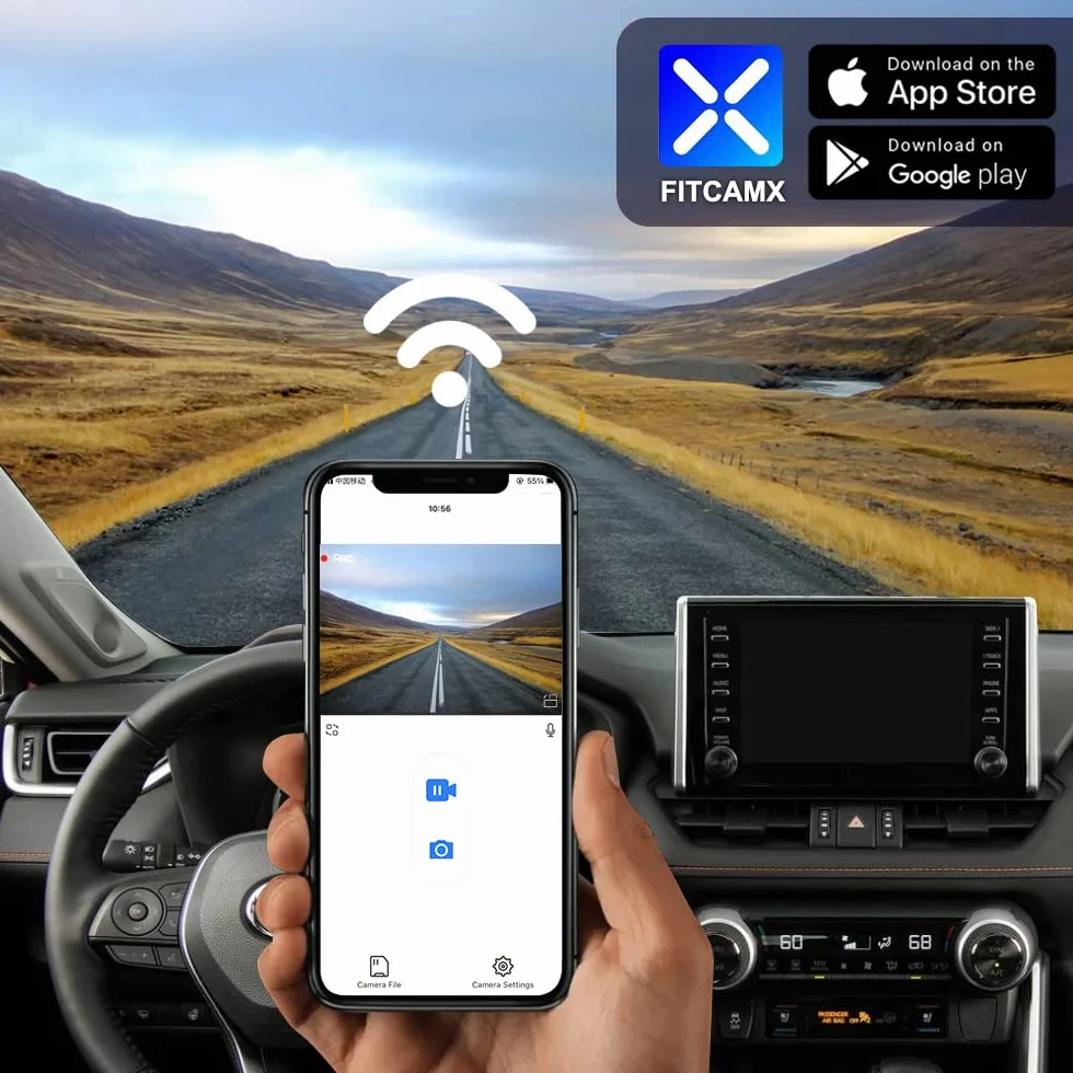 FITCAMX Dashcam kompatybilny z Toyota RAV4 2022-2025 i Hybrid LE XLE Limited XSE Adventure SE Premium Gen5 (Model B), Dual 2160P + 1080P UHD Video WiFi, czujnik G, karta 128 GB