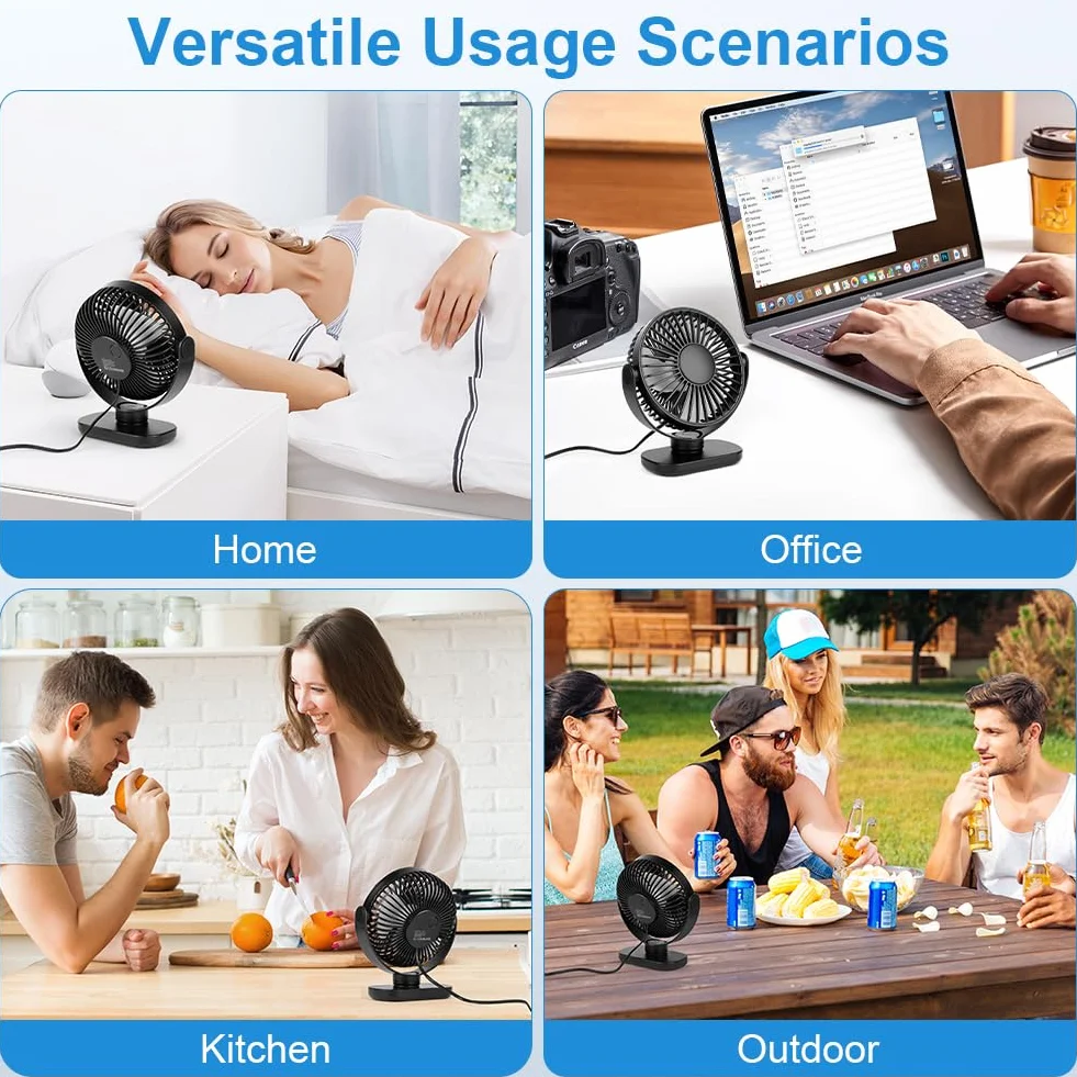 AXFEE Wentylator biurkowy USB, mały chłodzący wentylator stołowy, przenośny, cichy, 3-stopniowy wentylator, obracany o 360°, mocny mini wentylator do biura, sypialni, domu, samochodu (czarny, zasilany