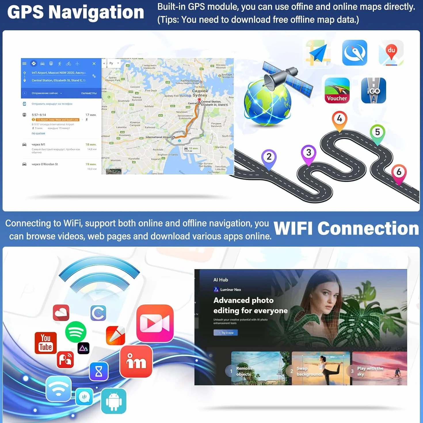 Radio samochodowe z systemem Android 13 do Ford Transit 2006-2011, 7-calowy wyświetlacz 4 + 64 G Carplay do Car Play i Android Auto z GPS, WiFi, Bluetooth, FM, SWC Mirror Link Split Screen + kamera