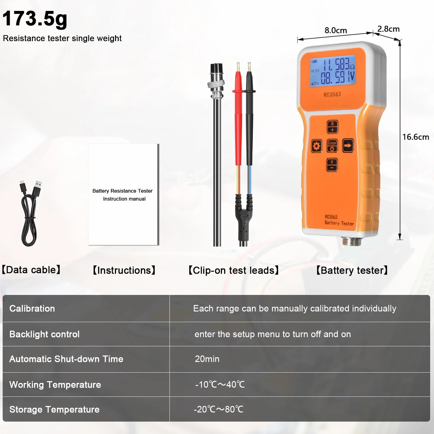 Tester rezystancji baterii 1uΩ ~ 200 Ω, 0 ~ ± 100 VDC, przenośny miernik napięcia z sondą, analizatorem kwasu Pb i Ni-CD