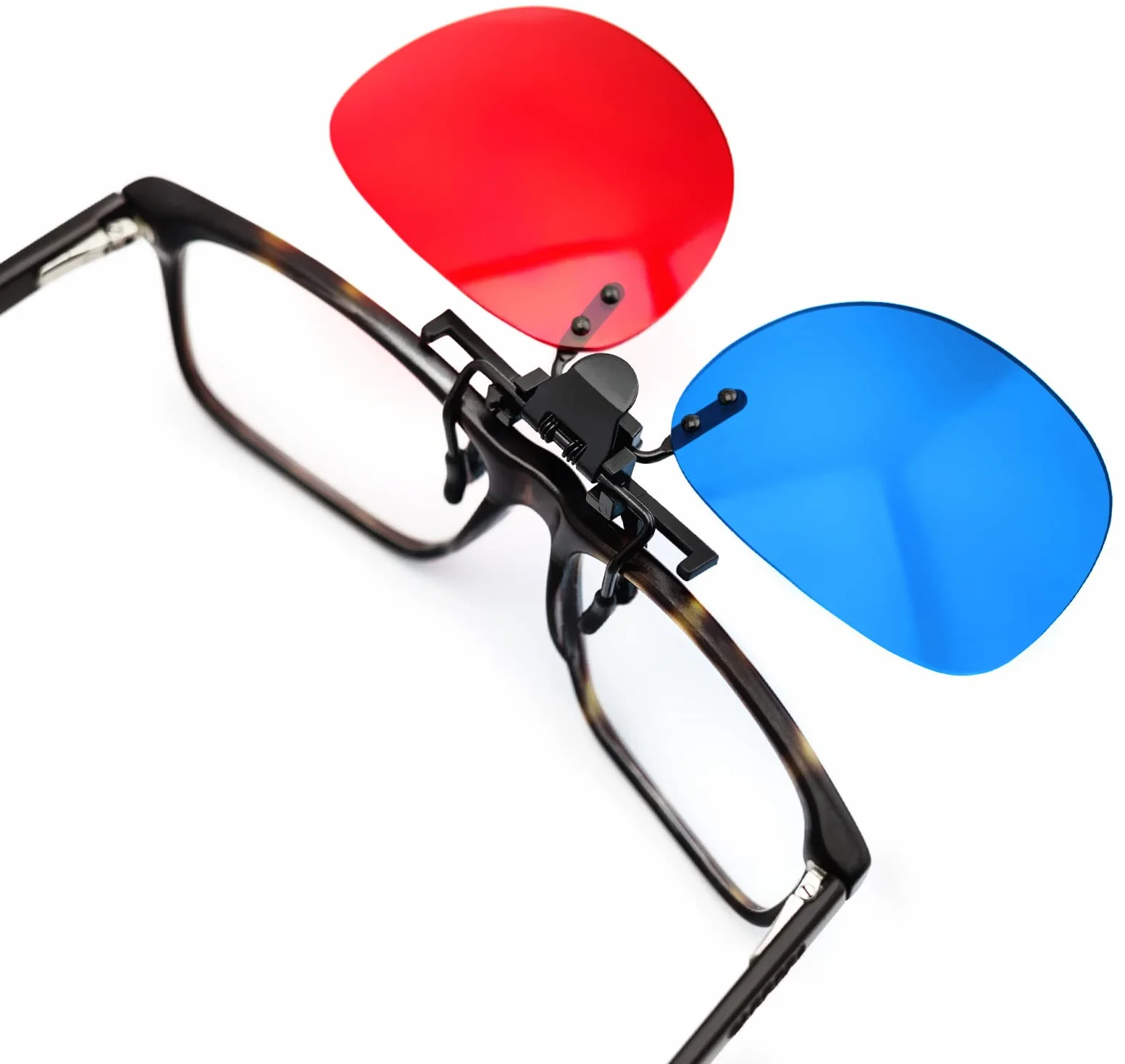 4-częściowy zestaw okularów 3D Clip-On 3D w kolorze czerwonym/niebieskim, okulary anaglifowe 3D dla osób noszących okulary – idealne do filmów 3D, gier na PC, obrazów 3D, filmów 3D (YouTube), projekcji 3D i wielu innych