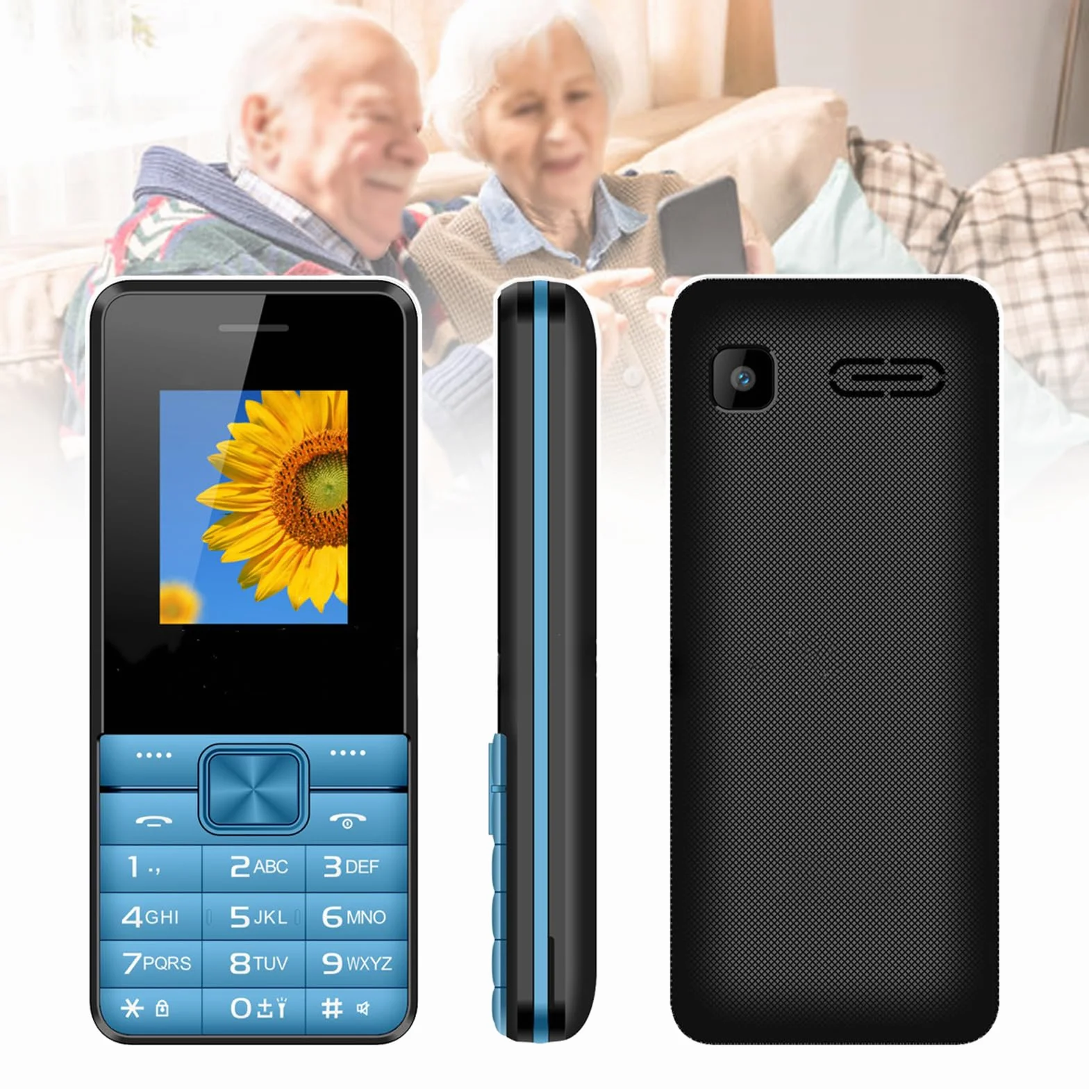 Podstawowy telefon komórkowy dla osób starszych, telefon komórkowy 2G z dużym przyciskiem, odblokowany, standard sygnału GSM, obsługa kart dual SIM + SD,Blue
