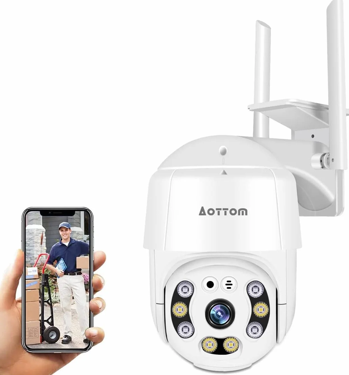 Zewnętrzna kamera monitorująca, 1080P WLAN IP kamera outdoor PTZ kopułowa, kamera bezpieczeństwa z czujnikiem ruchu, widoczność w nocy 40 m, 2-drożne audio, wodoszczelność IP66, aplikacja YI Lot