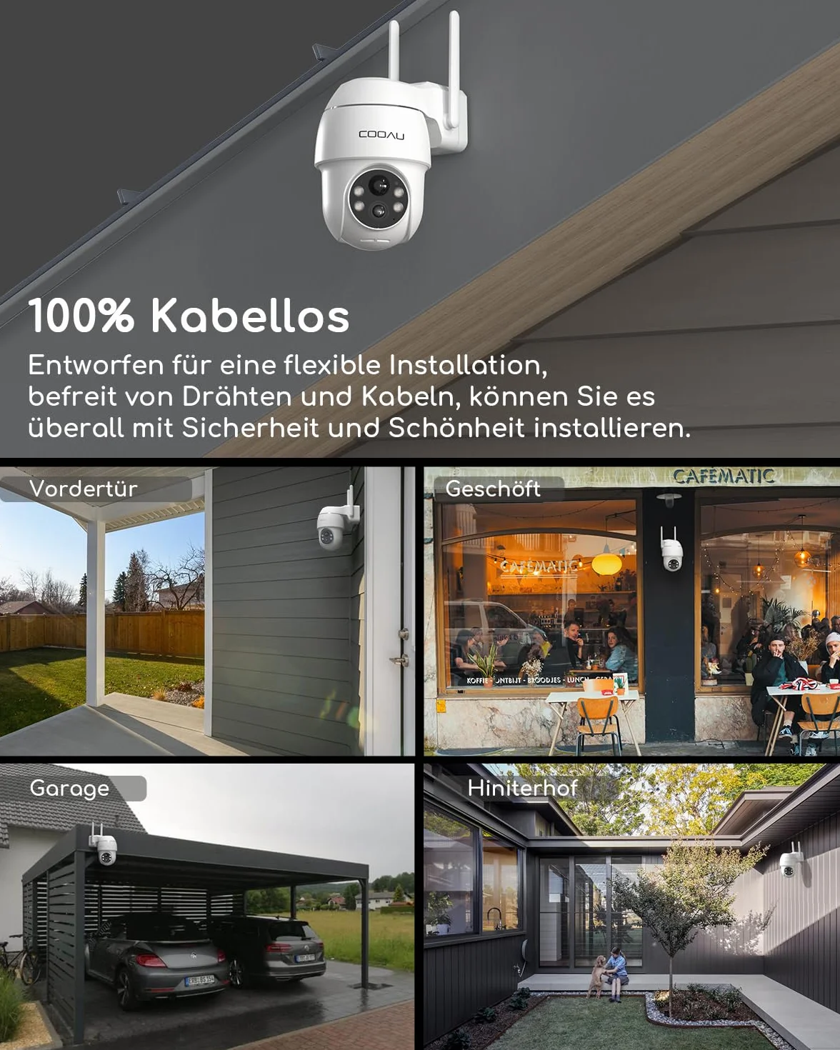 COOAU 2K kamera monitoringowa zewnętrzna z akumulatorem, 355°/90° obrotowa, bezprzewodowa kamera WLAN IP na zewnątrz z noktowizorem w kolorze, wykrywaniem osób/ruchu, wodoodporna IP66, pamięć w