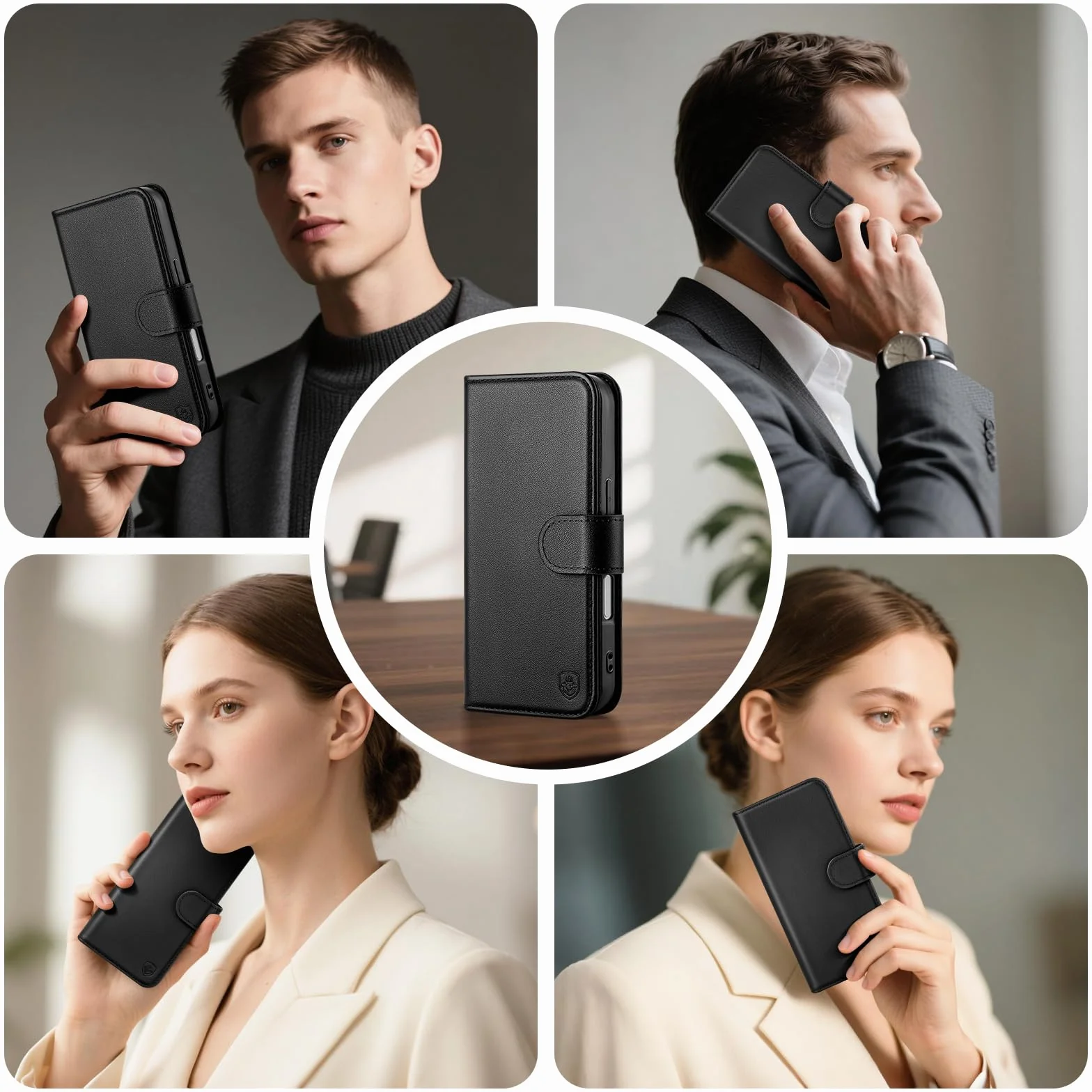 Kompatybilne z iPhone 17 Pro Max, etui z prawdziwej skóry portfel z uchwytem na karty, dla kobiet i mężczyzn, prawdziwa skóra, z klapką, blokujące RFID, przegródki na karty kredytowe, stojak