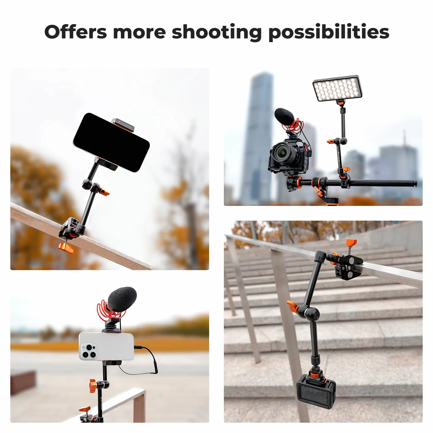 K&F CONCEPT 11 cali Magic Arm z Super Clamp, uchwyt na kamerę do klatki, monitora LED, światła, aparatu akcji, obciążenie 2 KG