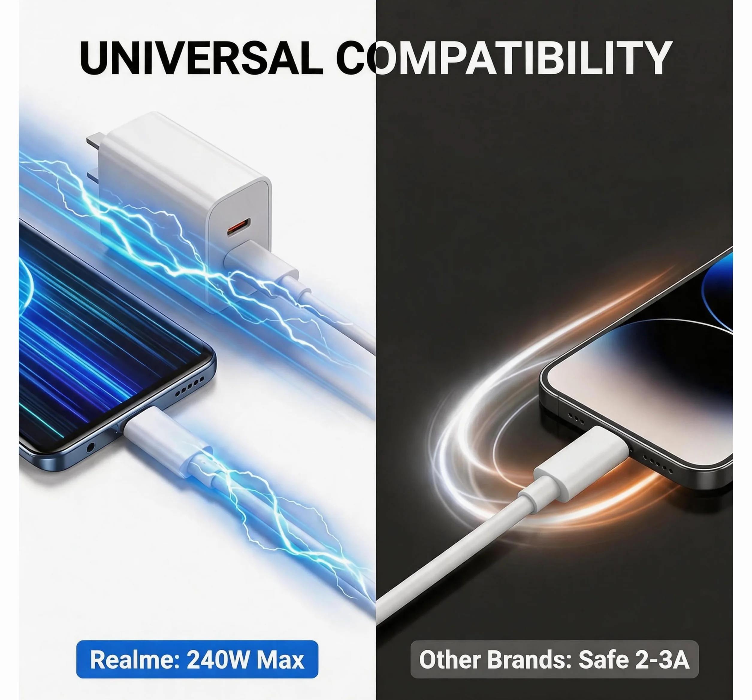 Kabel USB-C do USB-C 240W superszybkiego ładowania 100cm 12A SUPERVOOC kompatybilny z Realme GT5 / GT Neo 5 / GT Neo 3