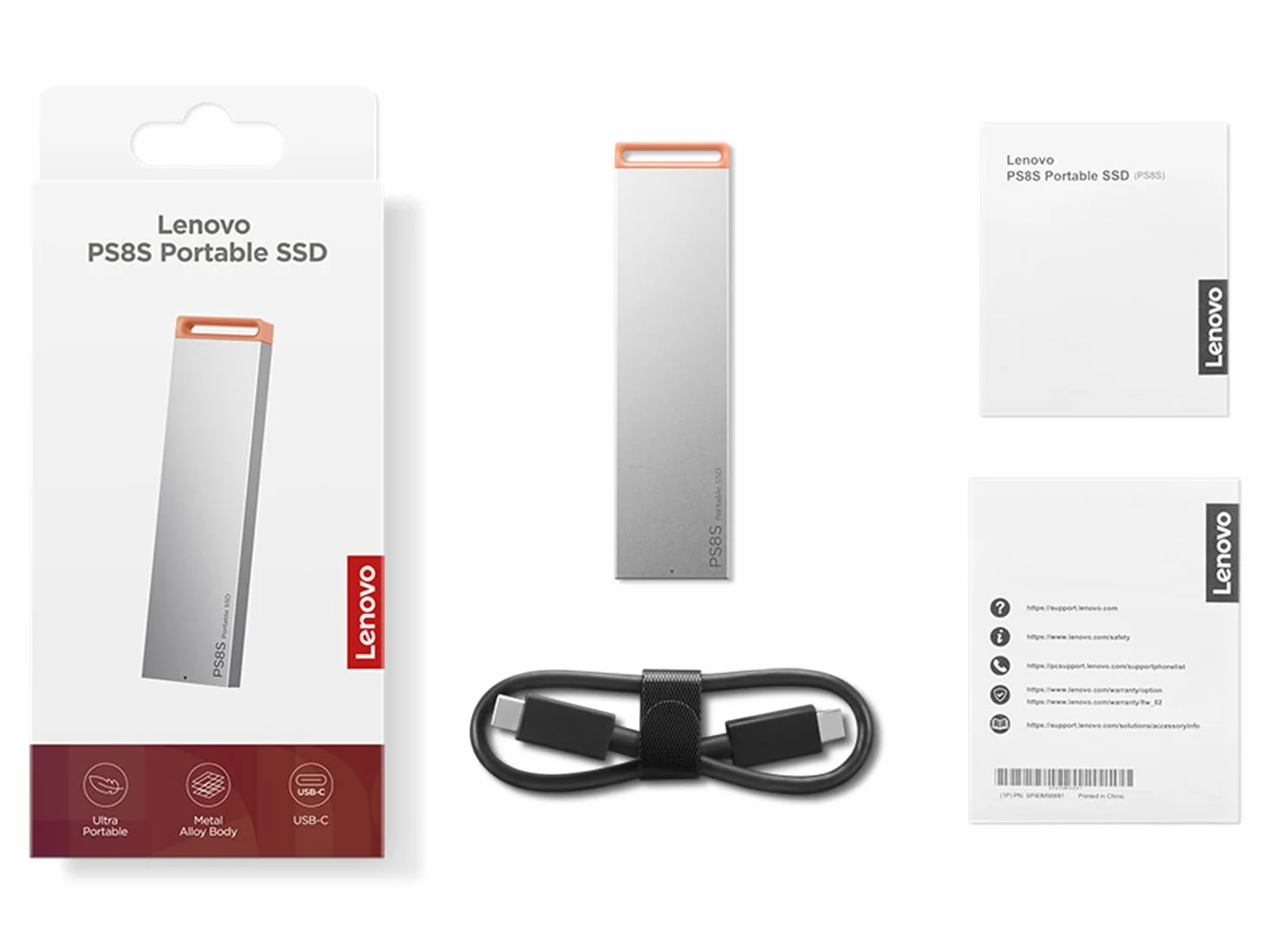 Lenovo Przenośny dysk SSD 1 TB PS8S USB3.2 Gen2 typu C, stop metalu do 1050 MB/s, odczyt, zapis 1000 MB/s