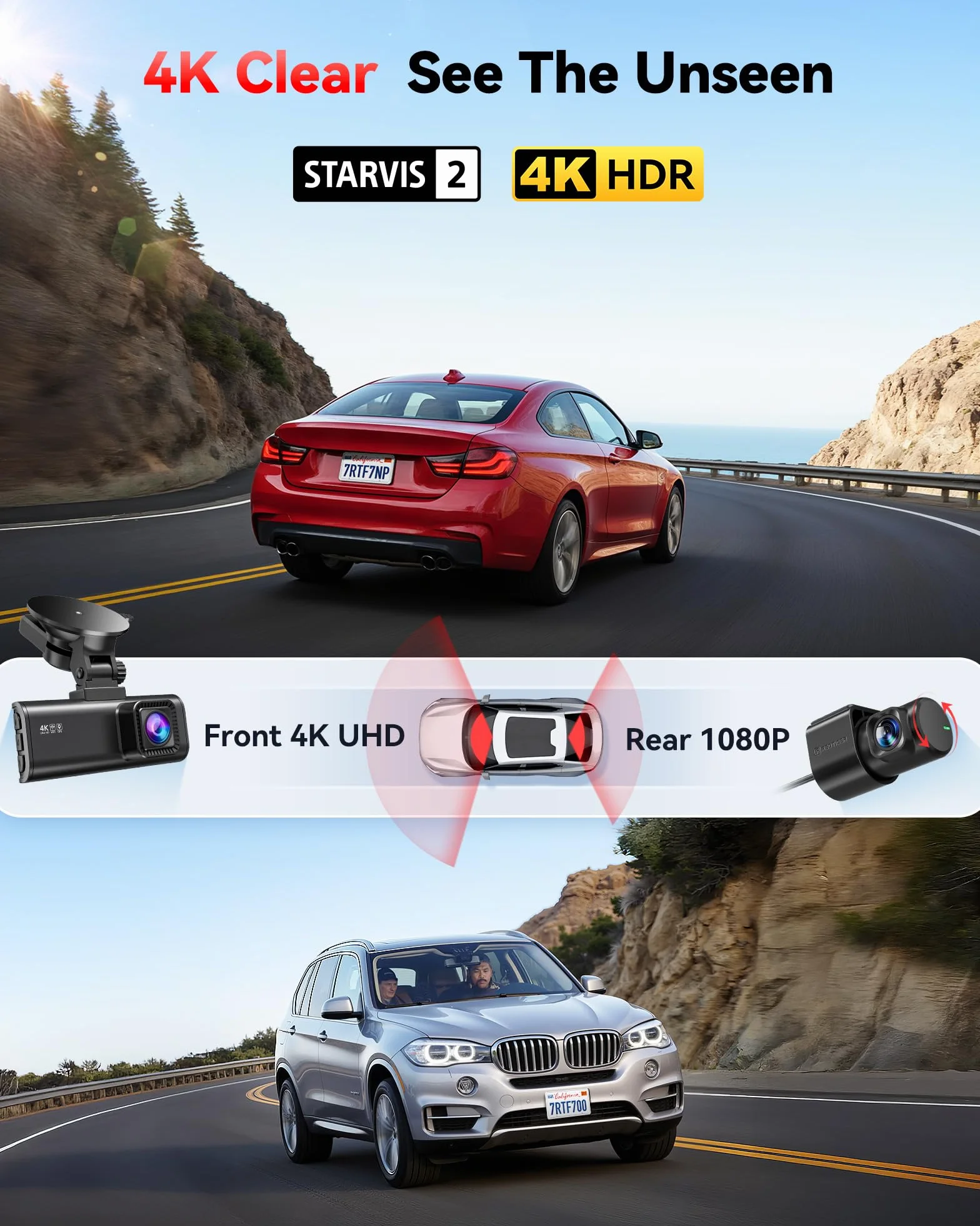 REDTIGER Dash Cam Przód samochodu Tył 4K / 2.5K z GPS WiFi Rejestrator deski rozdzielczej samochodu z ekranem IPS 3,18 ", nagrywanie w pętli noktowizyjnej 170 ° Szeroki kąt WDR, obsługa maks. 256 GB