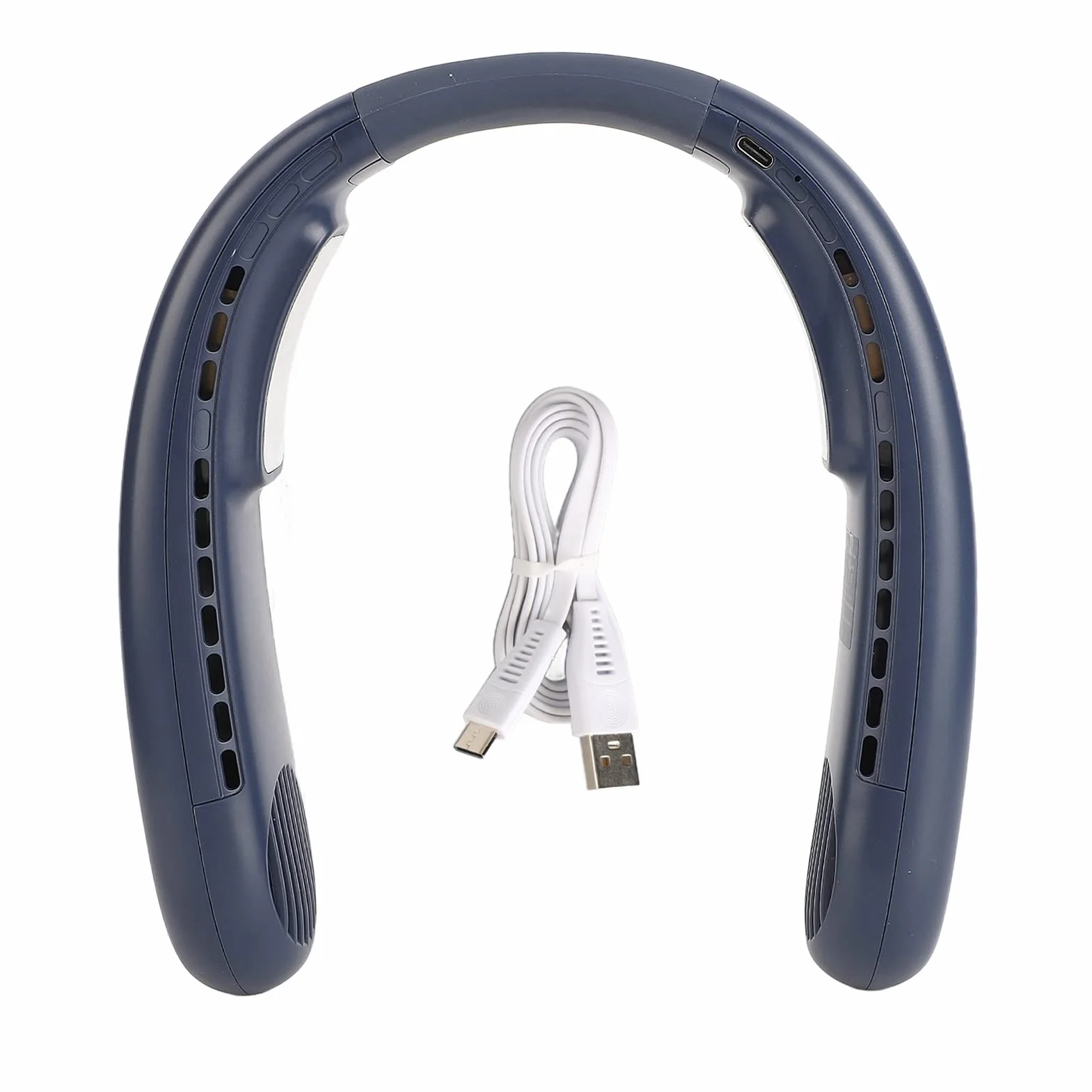 Wiszące wentylatory szyi przenośne bez pęknięcia półprzewodników wentylator chłodzący podwójne chłodzenie 3 prędkość regulowana ładowanie USB wentylator na zewnątrz sportowy biuro (Niebieski)