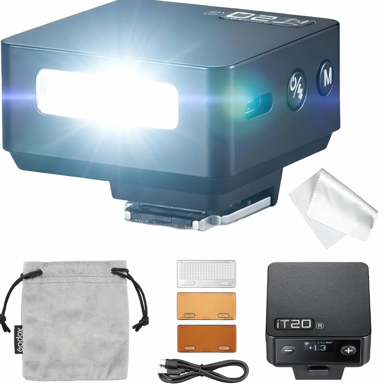 Godox iT20-R TTL mini lampa błyskowa do Ricoh GR III, iT20R kompaktowa lampa błyskowa, kompatybilna z P-TTL, akumulator wielokrotnego ładowania USB, magnetyczny filtr kolorowy w zestawie