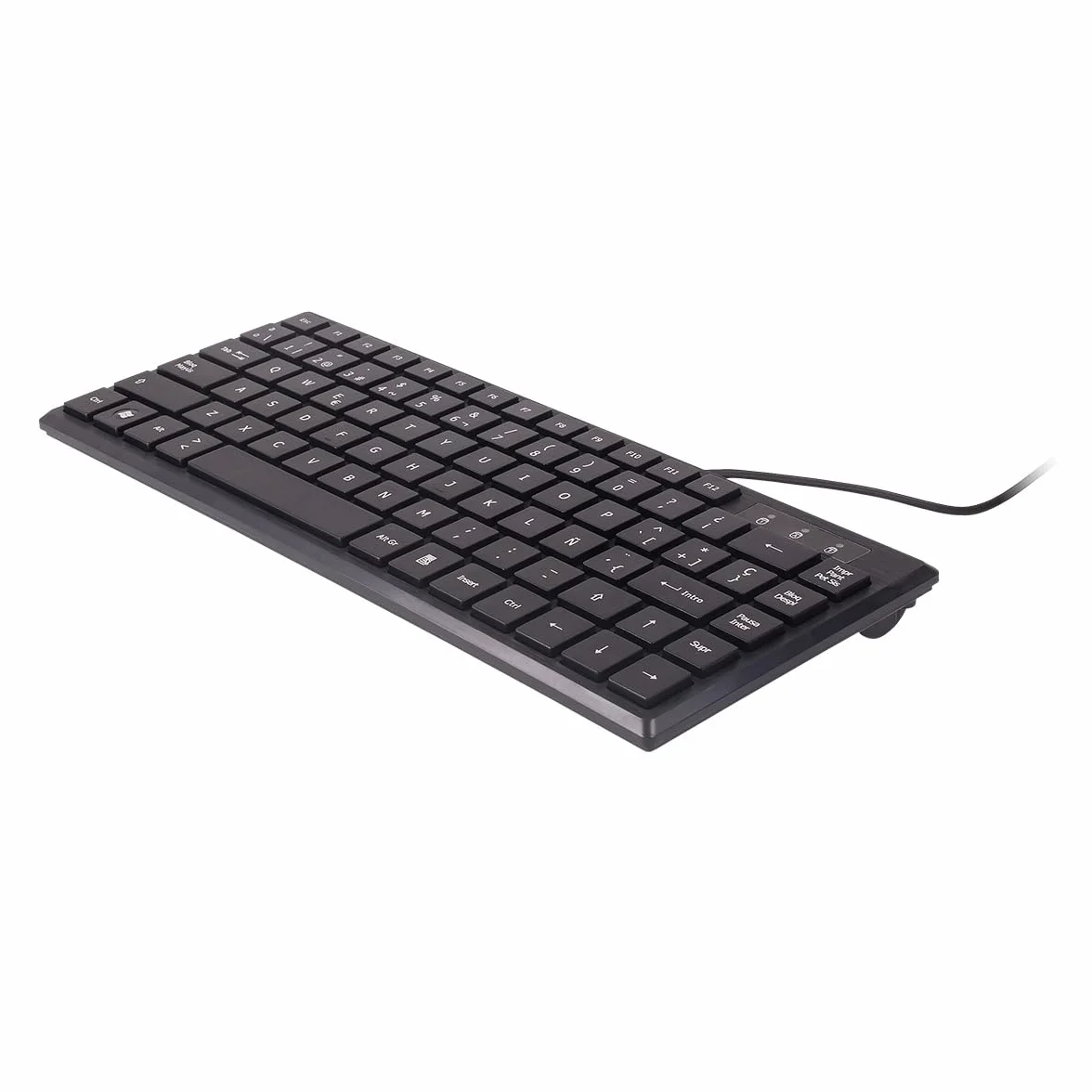 Unykach KB302 Mini Ultra płaska klawiatura - 83 klawisze, cicha membrana, uniwersalna, kompaktowa konstrukcja, matowa czerń, złącze USB, układ QWERTY hiszpański