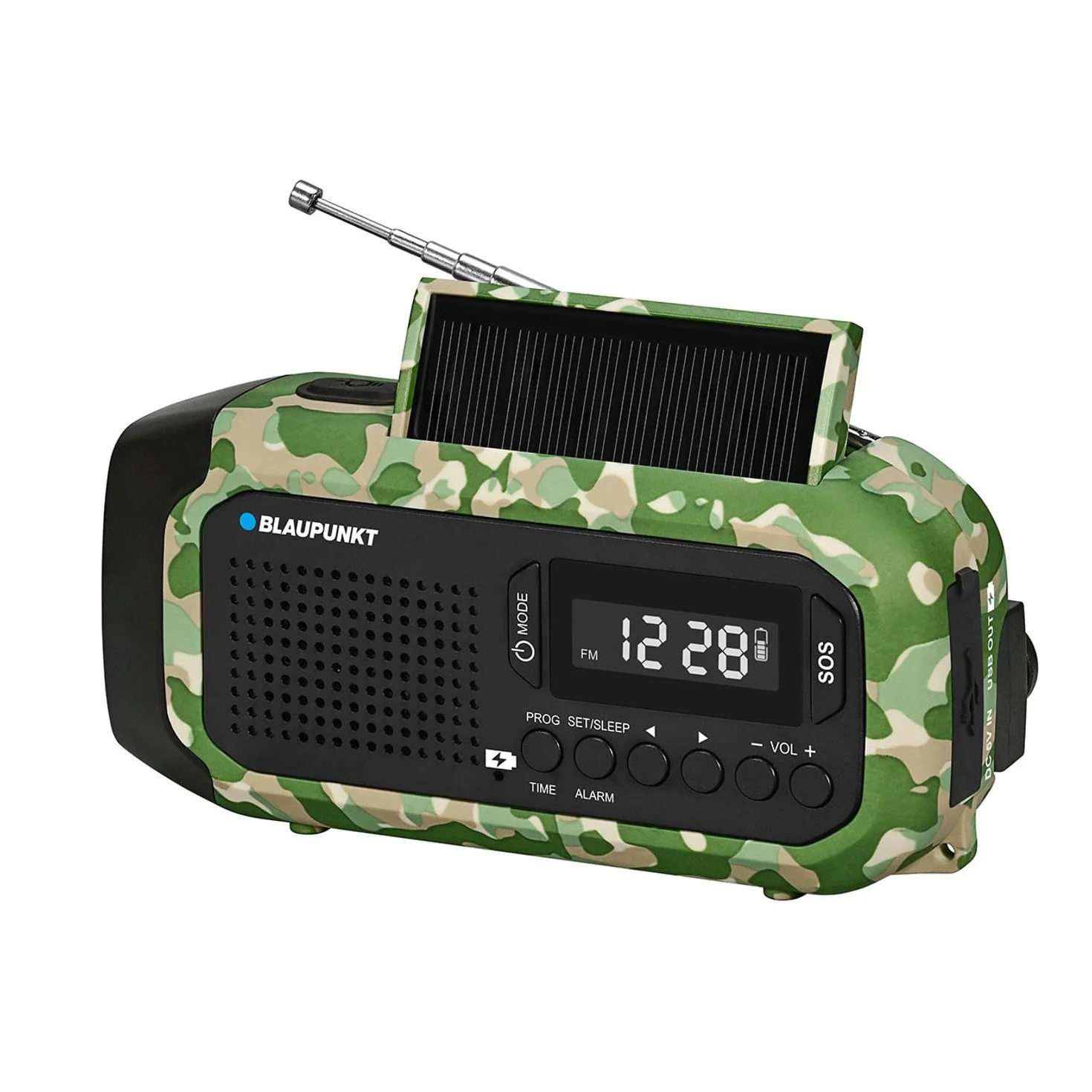 Blaupunkt ER20GC Radio awaryjne zasilane energią słoneczną AM FM Ręczny generator USB C Powerbank Latarka LED Lampa do czytania Alarm SOS Tuner PLL Camping Outdoor Travel Survival Compact 2000 mAh