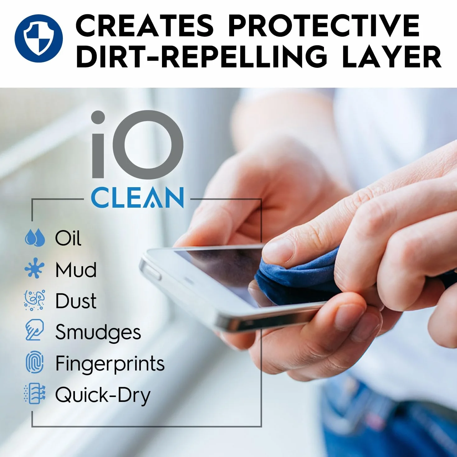 iO Clean Zestaw do Czyszczenia Ekranów (473 ml) do LCD, LED i OLED TV, Smartfonów, iPadów, Laptopów i Monitorów – Ściereczka z Mikrofibry