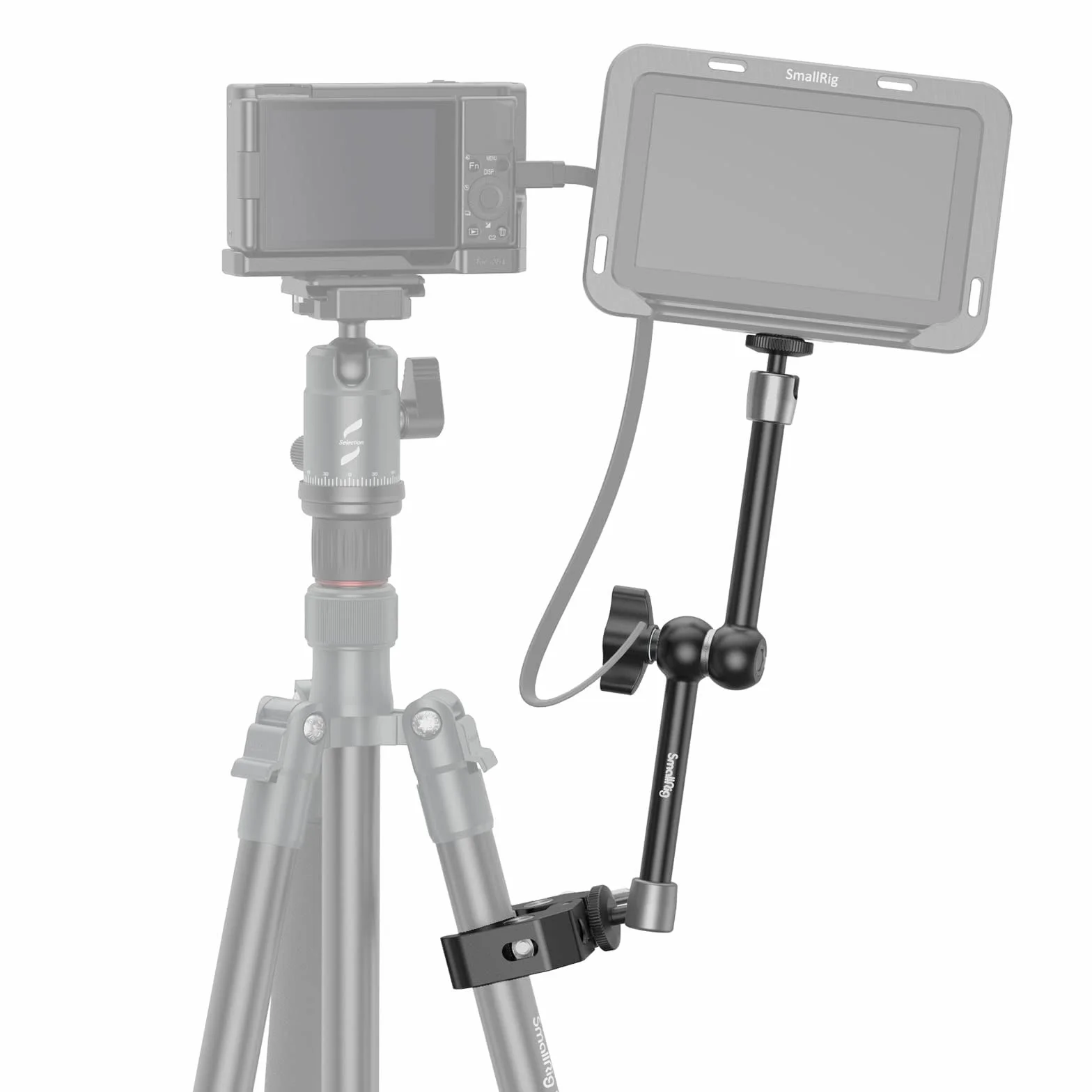 SMALLRIG Super Clamp i Magic Arm (11"), Gwintowane ramię przegubowe 1/4''-20 z Uchwytem na Zimną Stopkę do Monitor, LED Light, Mikrofonu, Magiczne ramię z Super Zaciskiem - 3726
