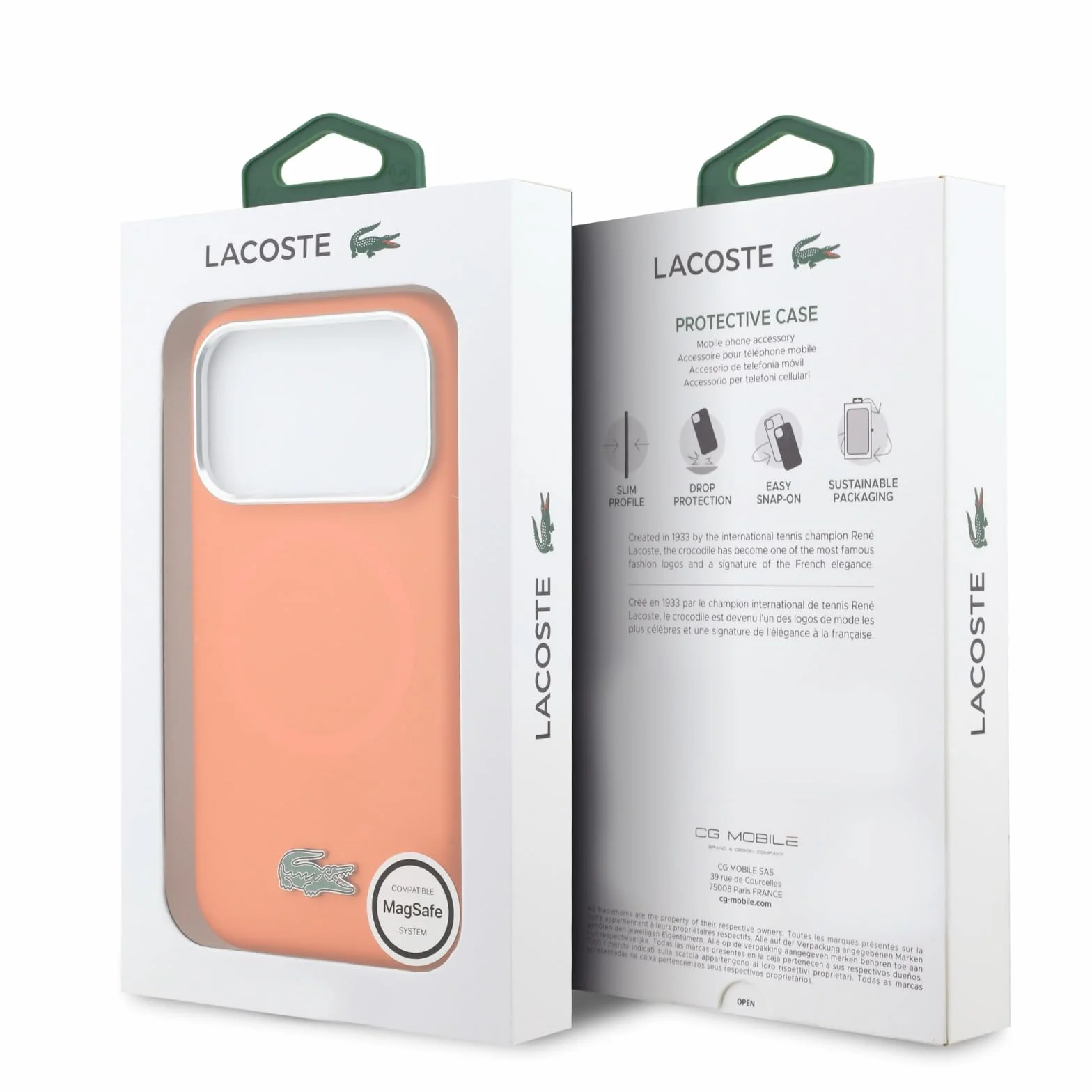CG MOBILE Lacoste HC silikonowe metalowe logo kompatybilne z MagSafe etui do iPhone 17 Pro (pomarańczowe)