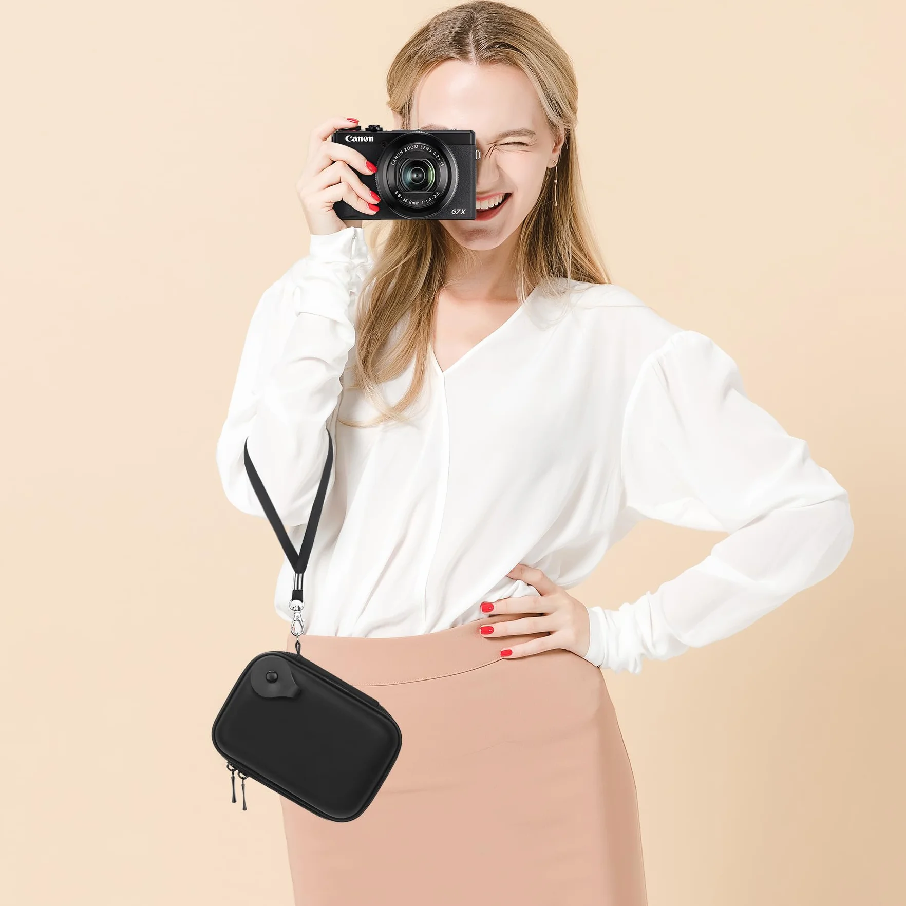 Lacdo Futerał na aparat fotograficzny dla Canon PowerShot G7 X Mark III/PowerShot G7 X Mark II 4K Vlogging Camera Wskaż i Zrób Zdjęcie Torba na Aparat do Vlogowania Etui na USB, Baterie, Czarny+Czarny