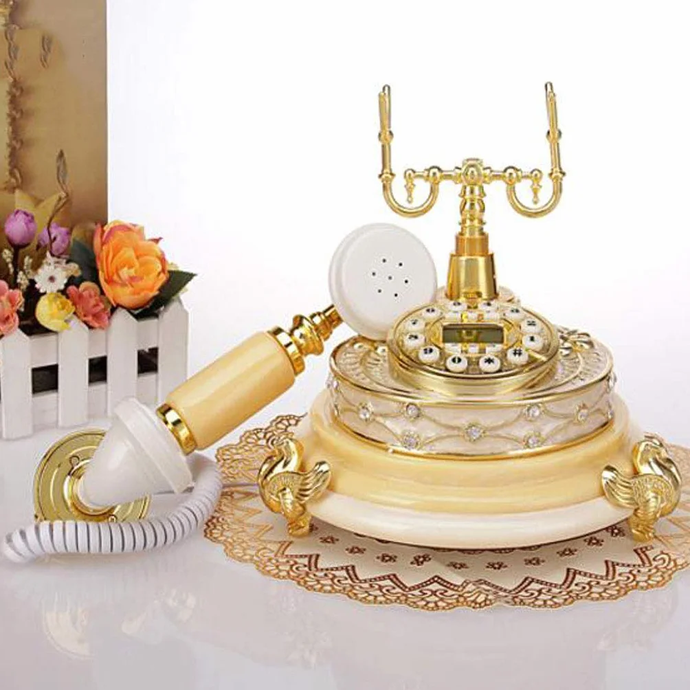 Telefon Zabytkowy telefon Europejski retro Kreatywny moda Domowy stacjonarny Ogród Biuro(Yellow)