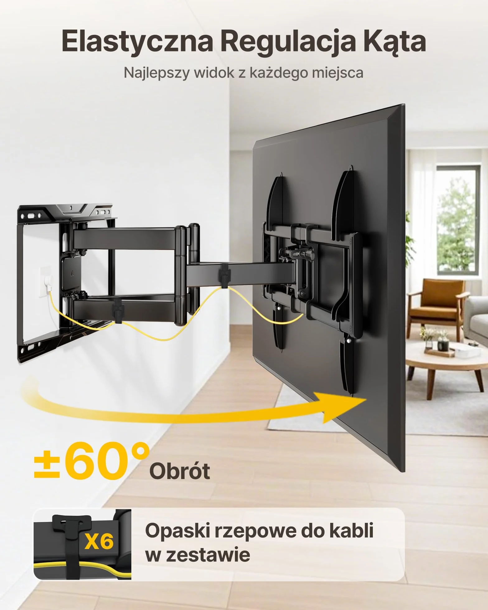monTEK Uchwyt ścienny do telewizorów 37–90cali do 75 kg,maks.VESA600x400mm | 2026 New,Full Motion,Heavy Duty,Extended 638mm Dual Arm,Tool-Free Tilt & Swivel,Easy Assembly,Tools included