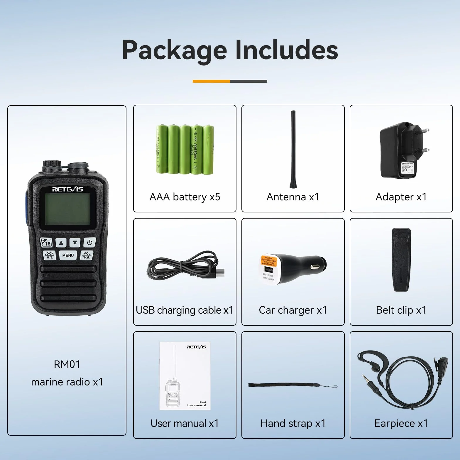 Retevis RM01 VHF Marine Radio, Wodoodporne Walkie-Talkie IP67, Wibracje, Pływający, Akumulator, Przenośne Radio ze Słuchawką do Kajakarstwa, Wędkarstwa, Pływania (Czarny, 1 Szt)