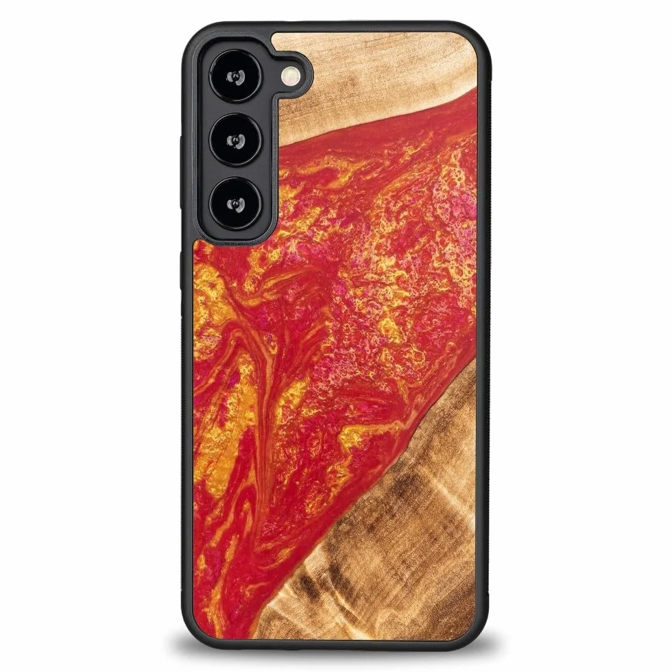 Unikalne etui kompatybilne z Samsung Galaxy S23 Plus, ręcznie wykonane etui ochronne z naturalnego drewna i żywicy neonowej, wzornictwo neonowe Paryż, kompatybilne z MagSafe, odporne na