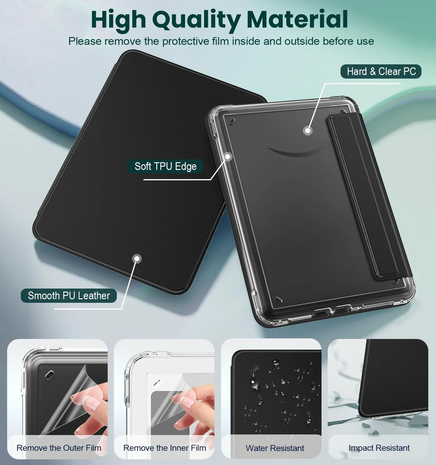 MoKo Detachable Magnetic Case for Kindle Paperwhite 12th Generation 2024 & Kindle Colorsoft 2024/2025, Ultra Clear Back Shell Cover, Denim Black
